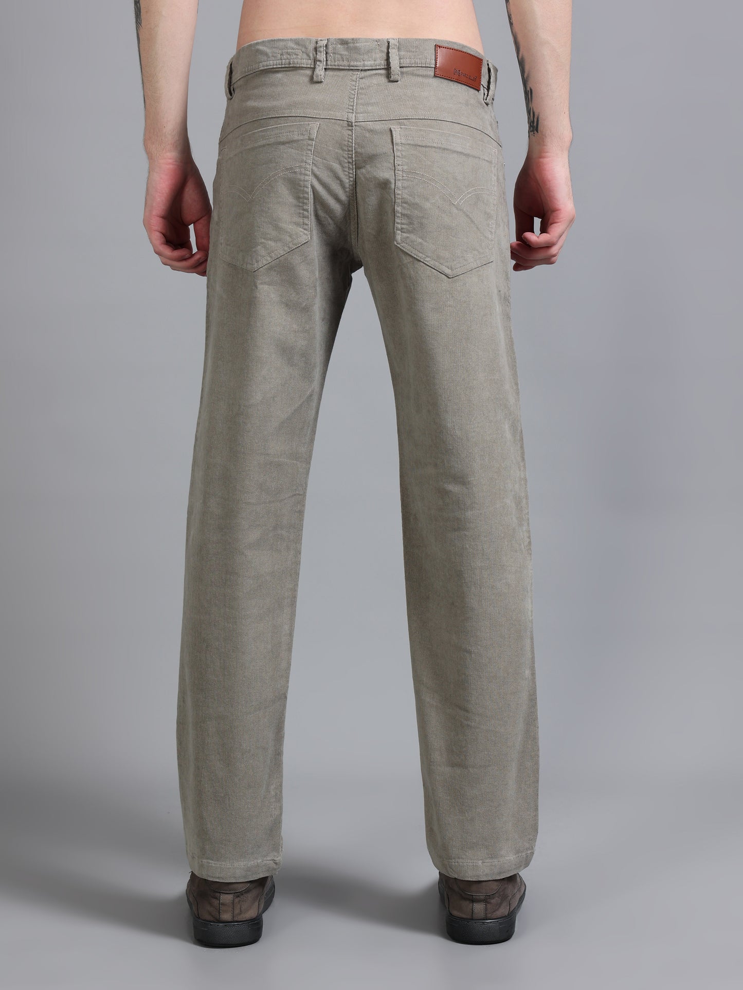 Ankle Length Light Grey Corduroy Pants for Men