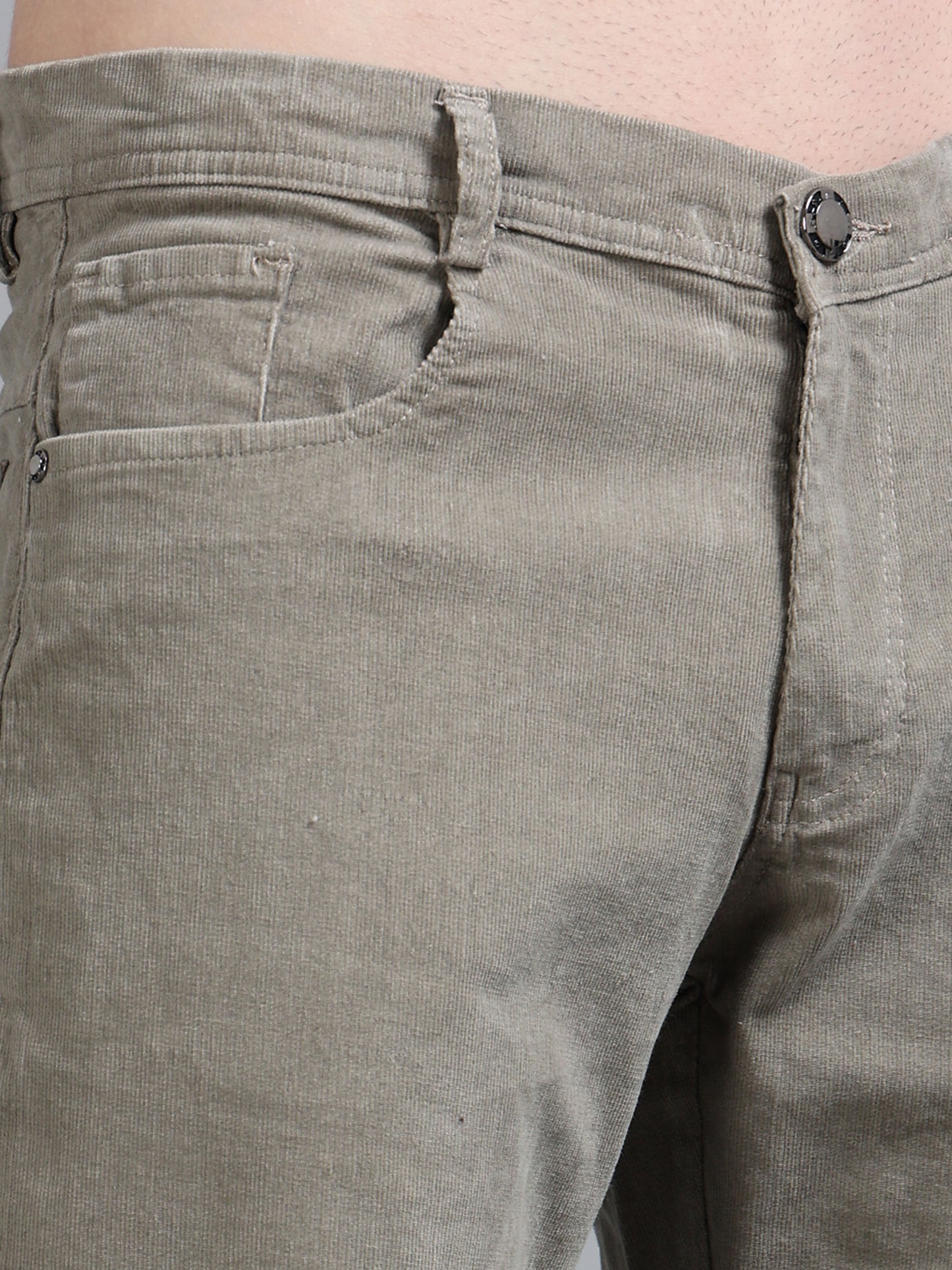 Ankle Length Light Grey Corduroy Pants for Men