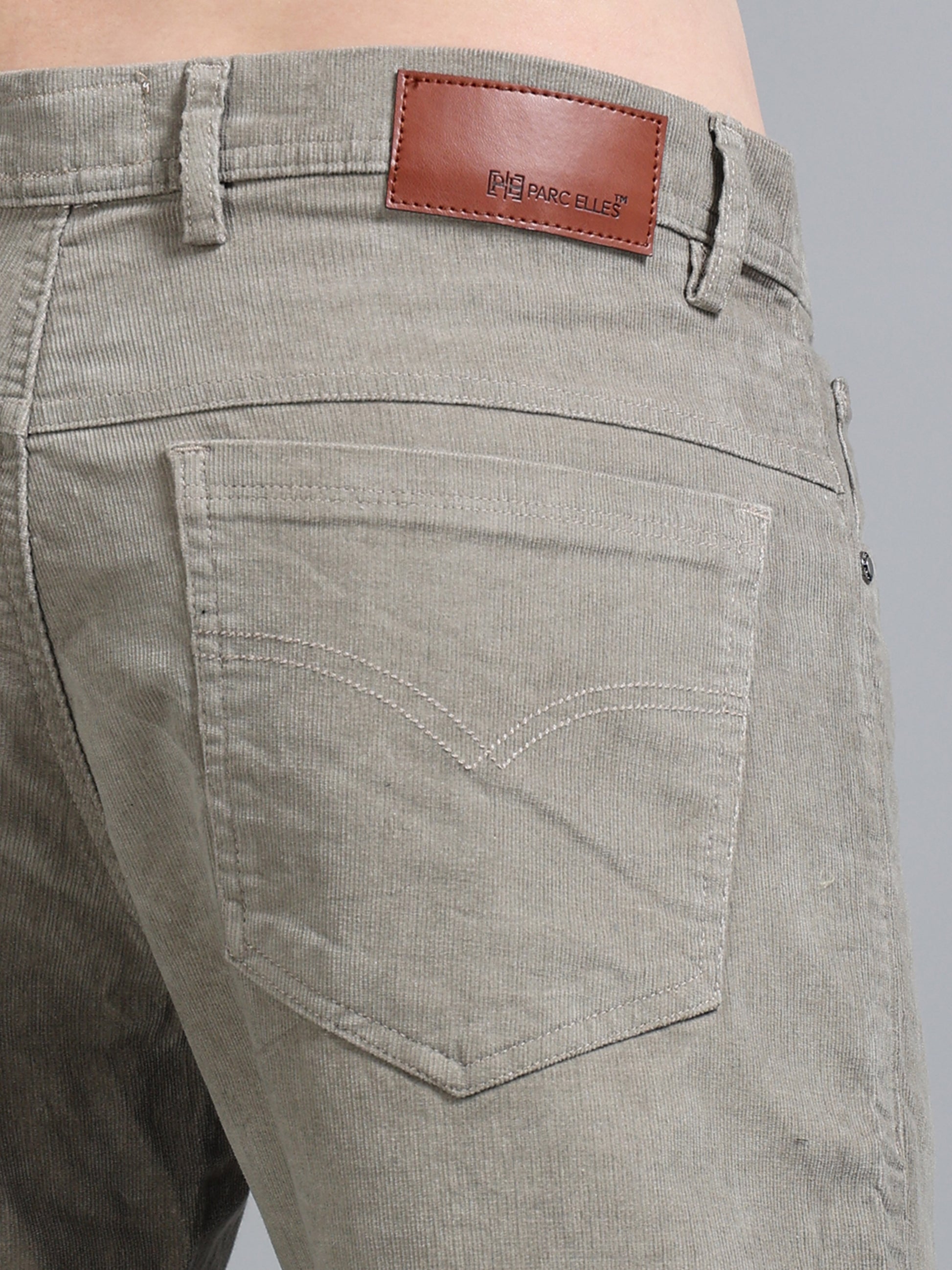 Ankle Length Light Grey Corduroy Pants for Men