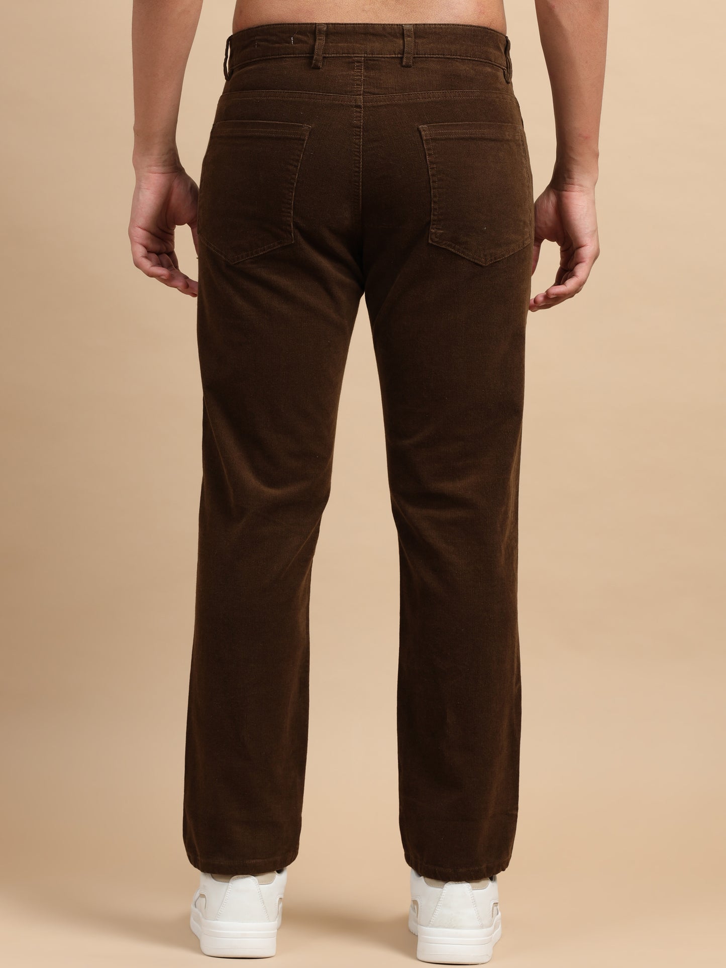 Ankle Length 4 pockets Coffee Brown Corduroy Pants for Men