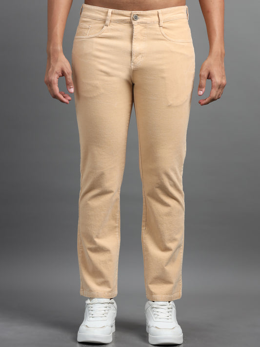 Ankle Length 4 pockets Beige Corduroy Pants for Men