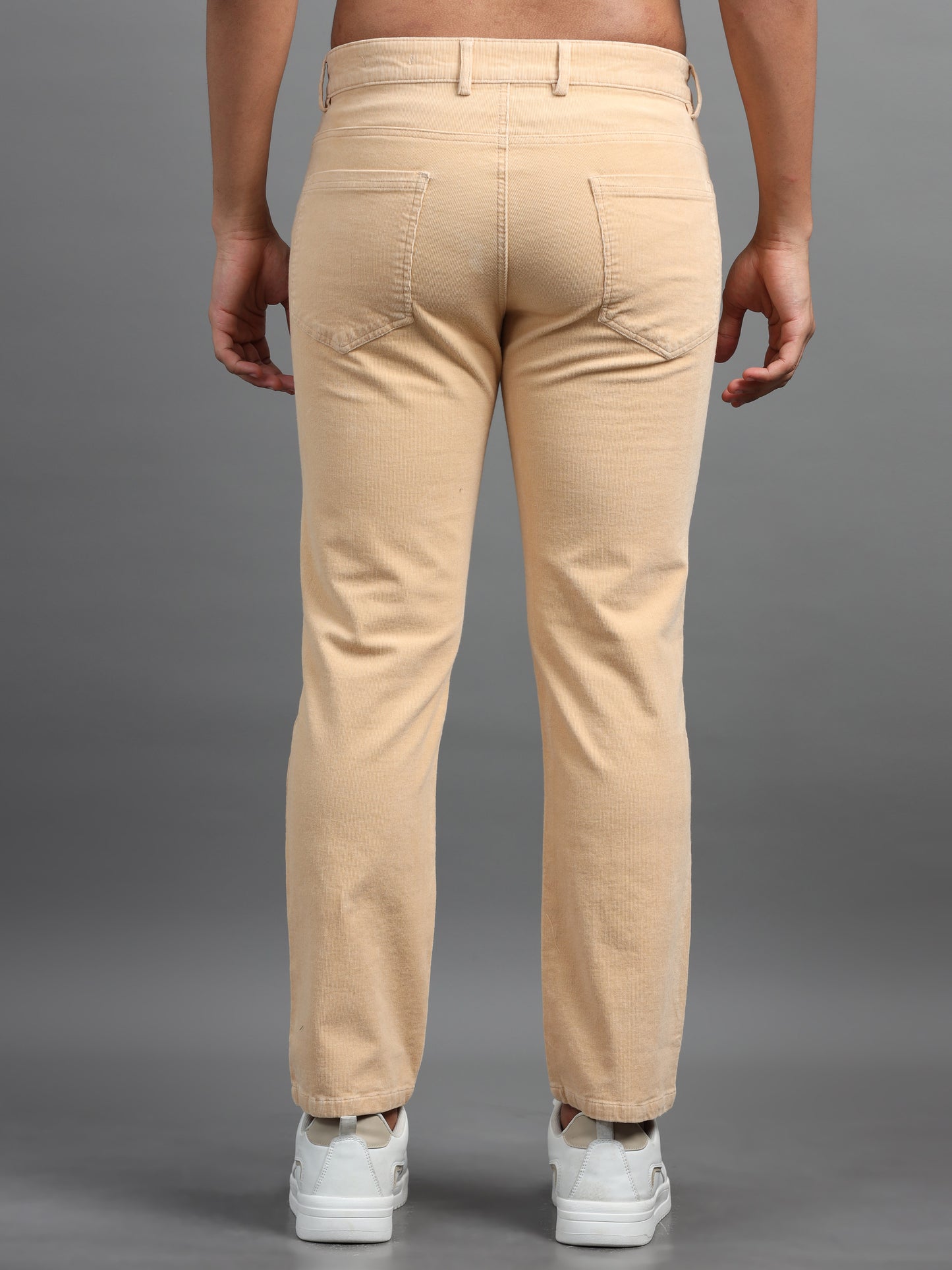 Ankle Length 4 pockets Beige Corduroy Pants for Men