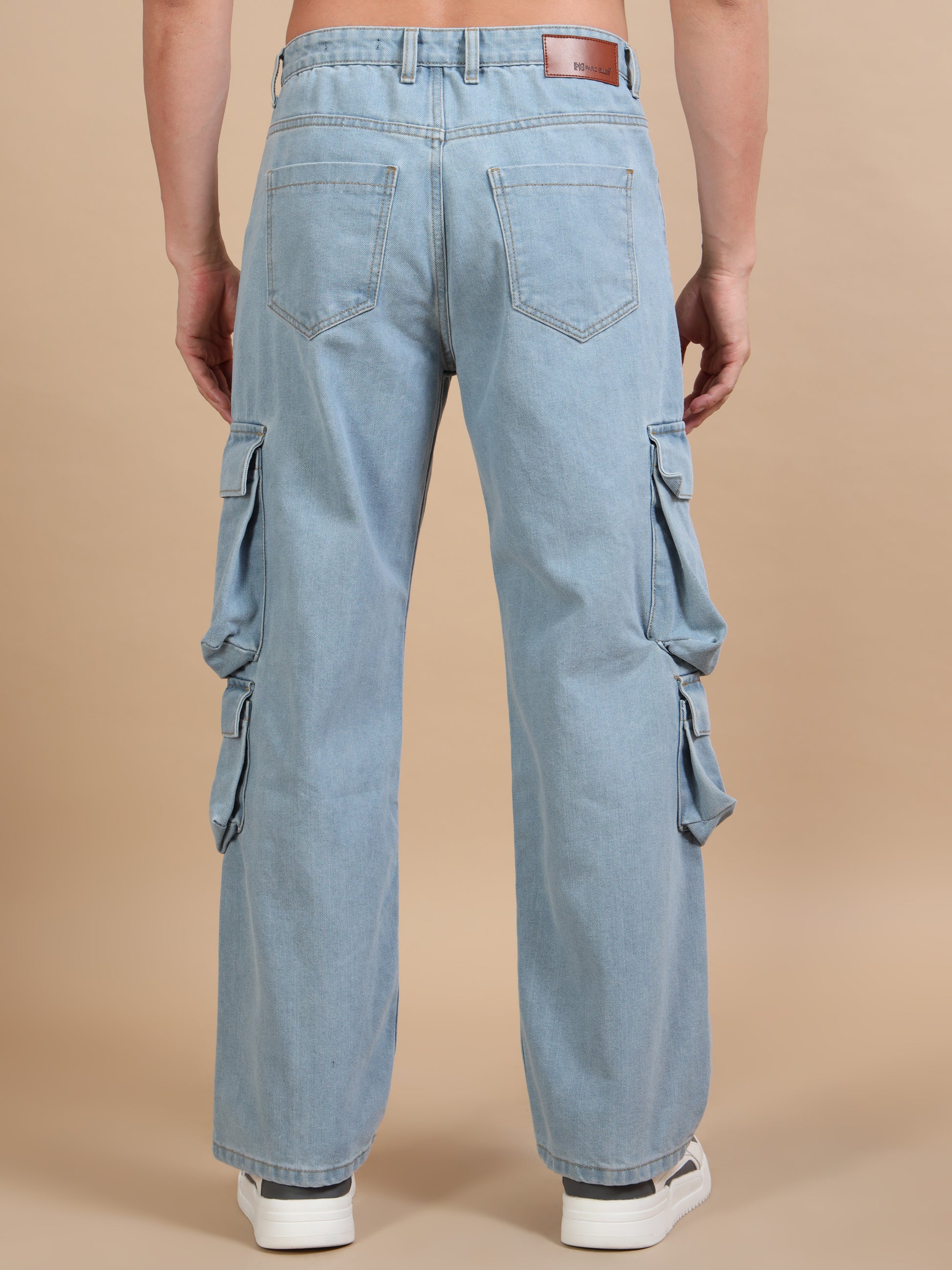 Light Blue 8-Pocket Denim Relaxed Fit Cargo Pants​