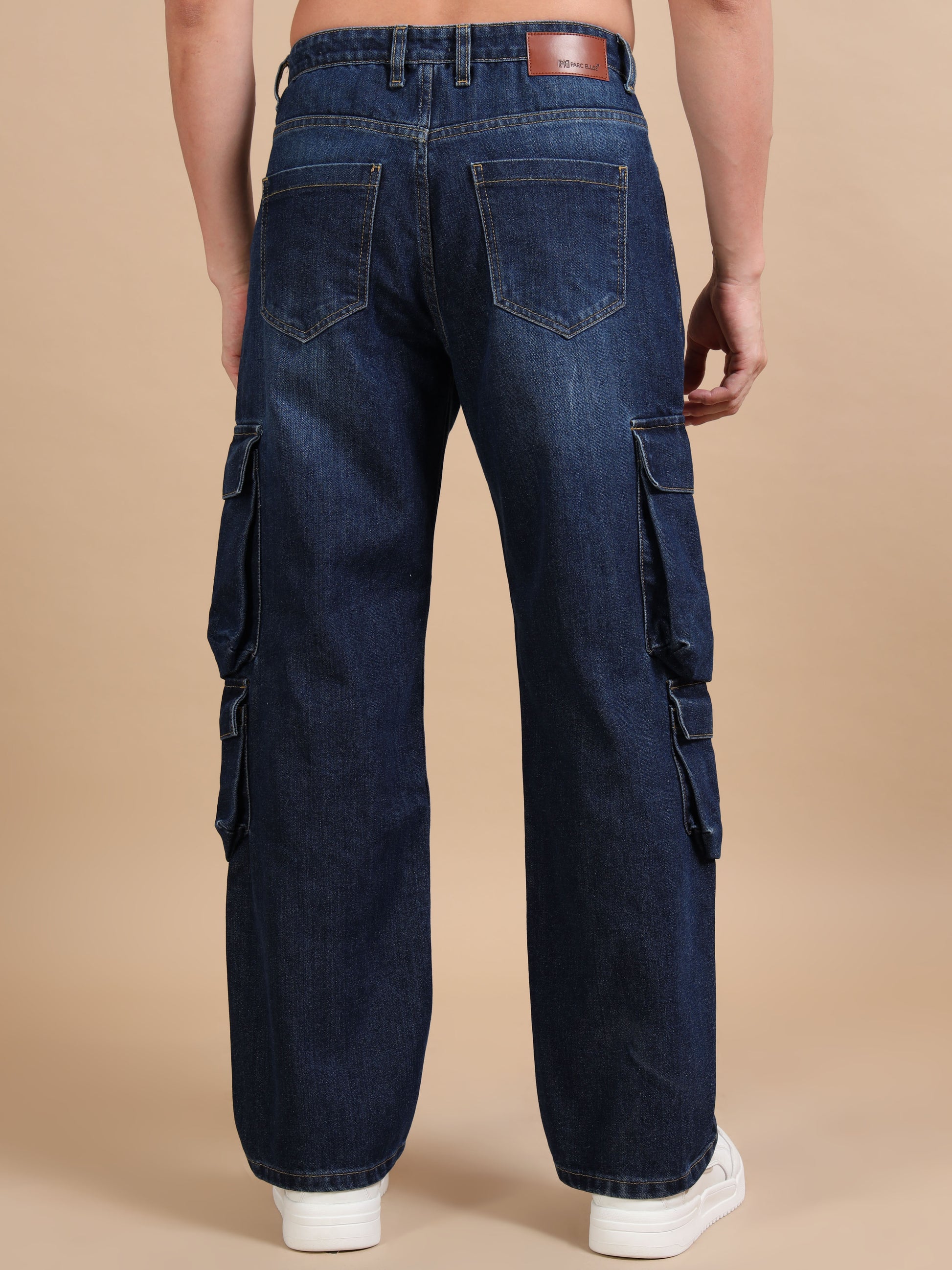 Dark Blue 8-Pocket Denim Jeans Cargo Pants​ for Men