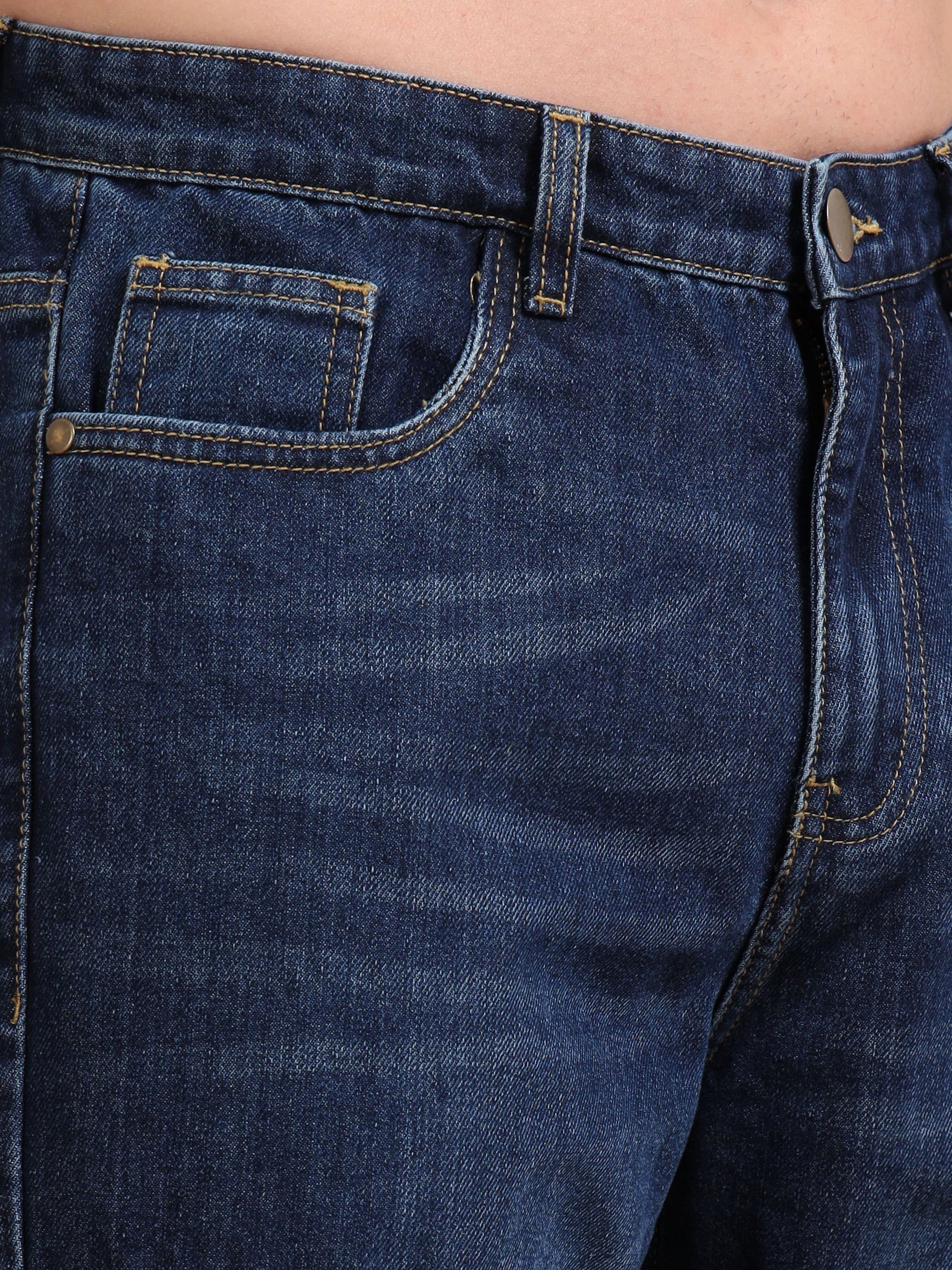 Dark Blue 8-Pocket Denim Jeans Cargo Pants​ for Men