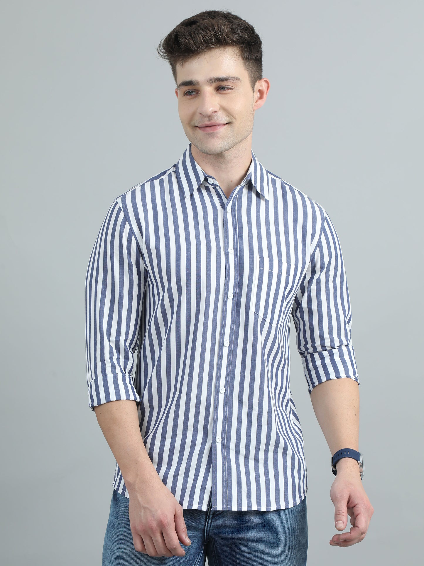  Blue & White Stripe Shirt for Men