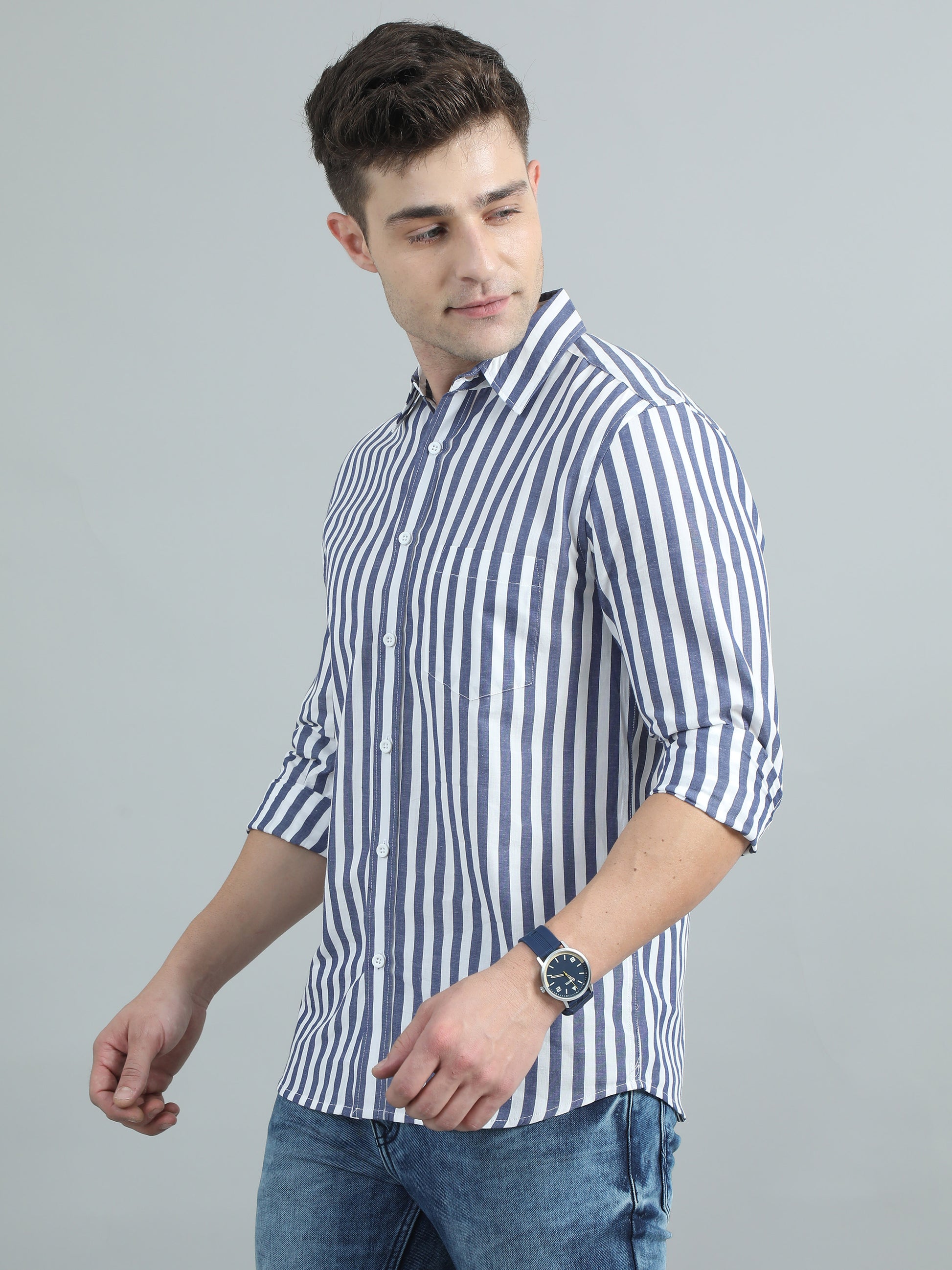  Blue & White Stripe Shirt for Men