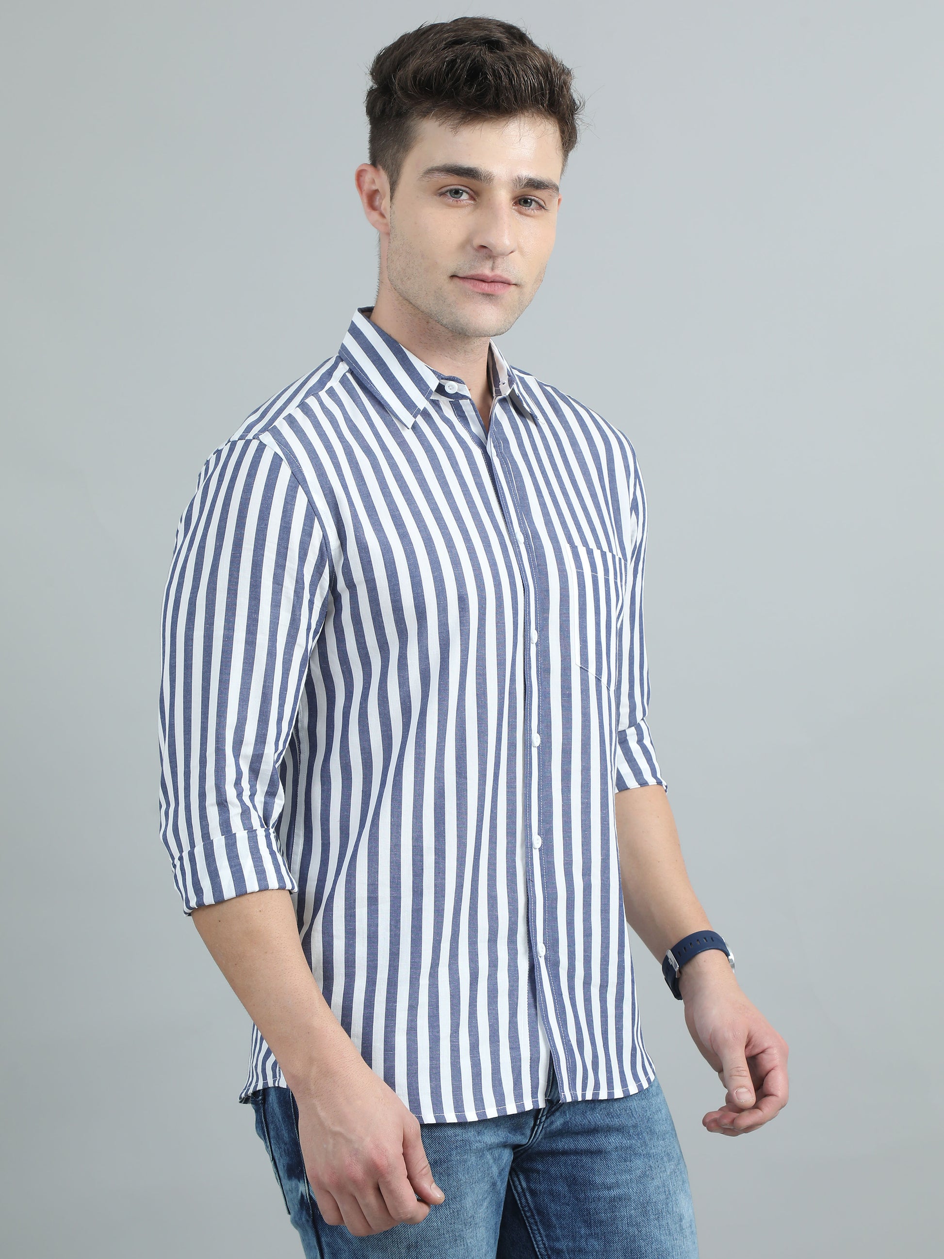  Blue & White Stripe Shirt for Men