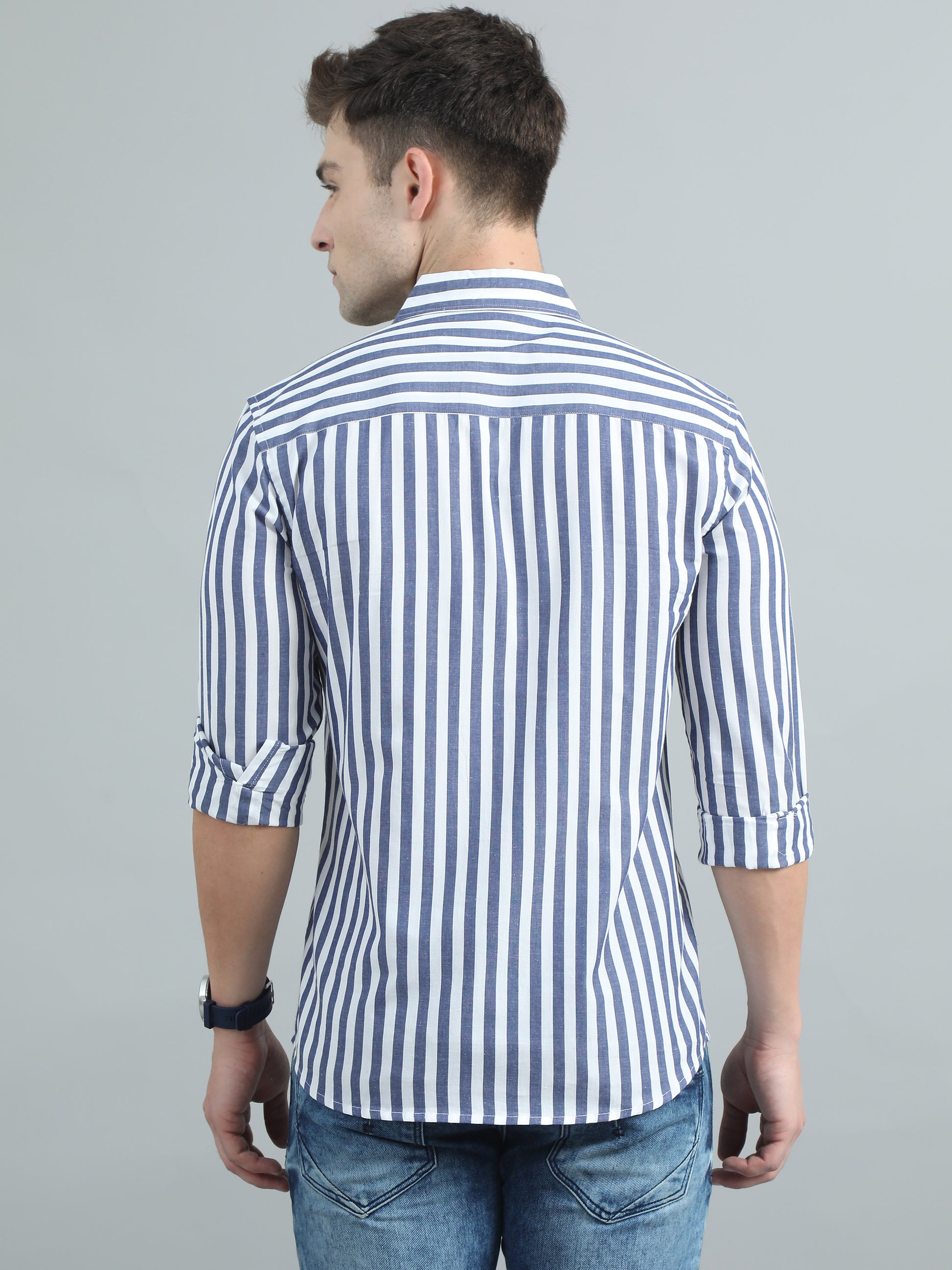  Blue & White Stripe Shirt for Men