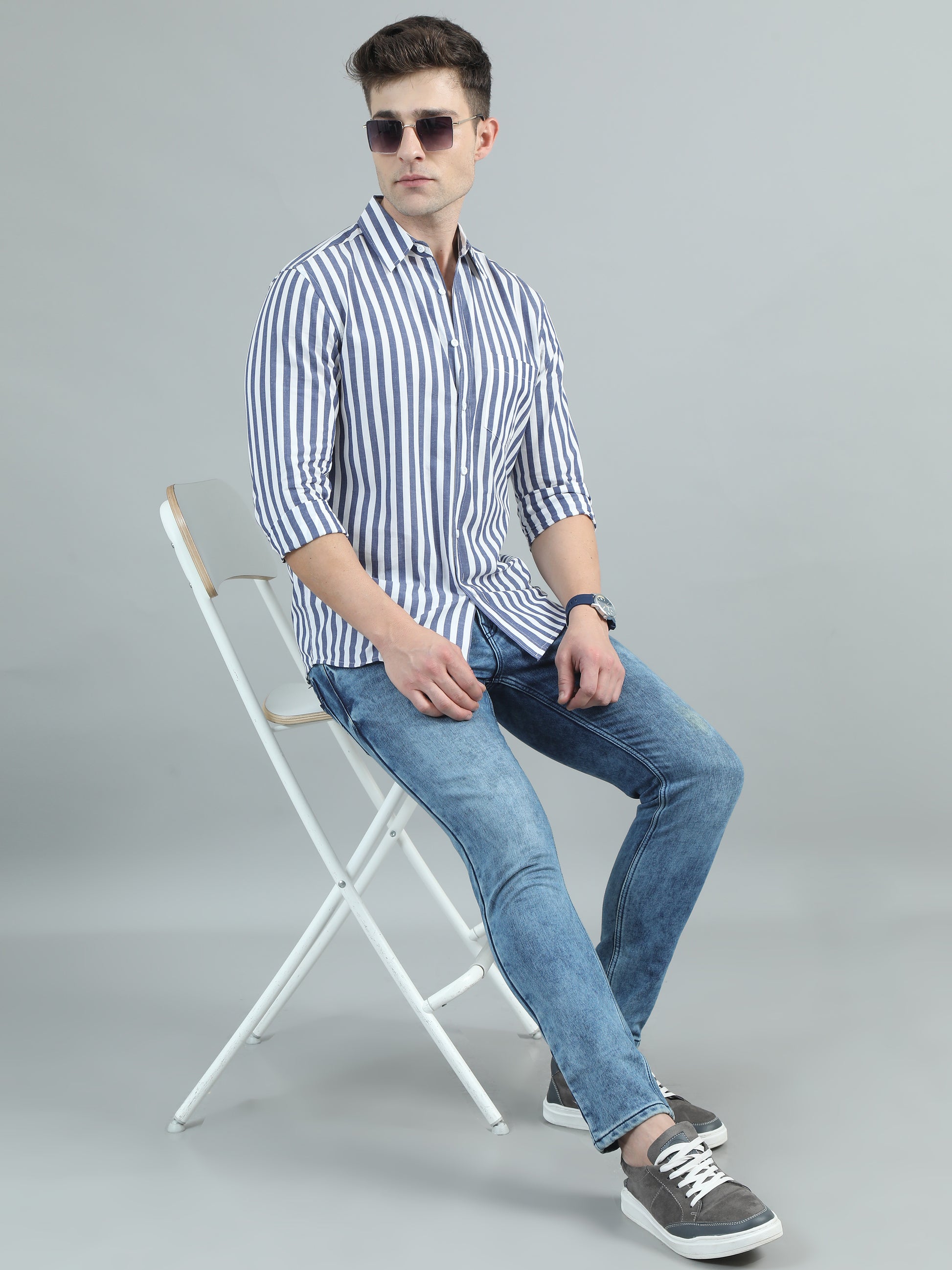  Blue & White Stripe Shirt for Men