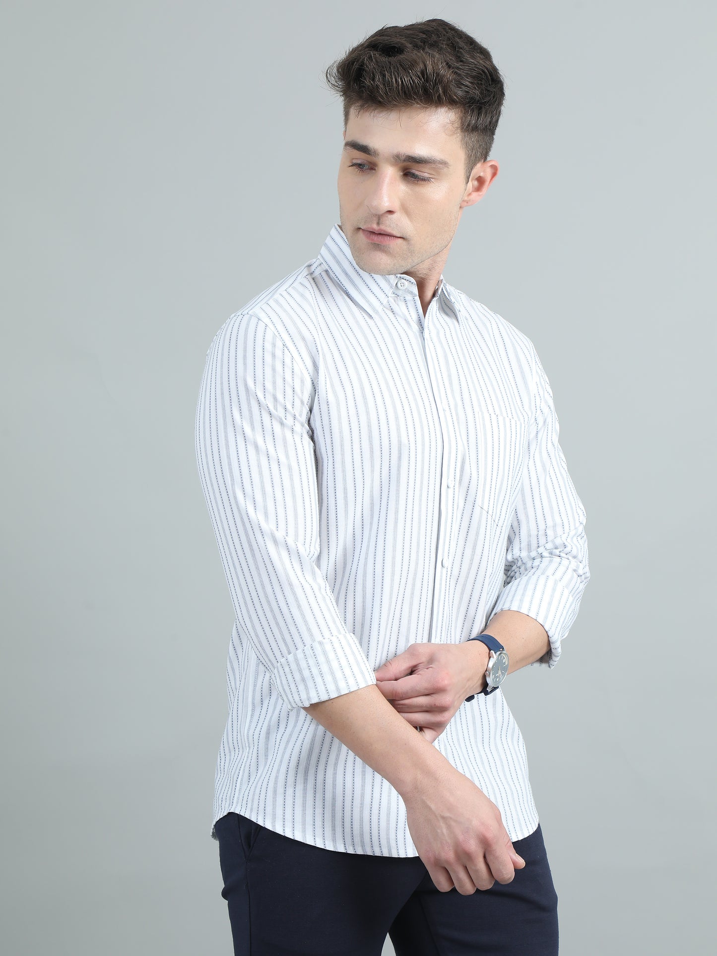  Sky Blue Striped Shirt For Men 