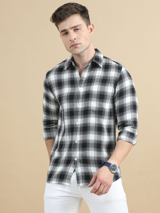 Black White Check Shirt For Men 