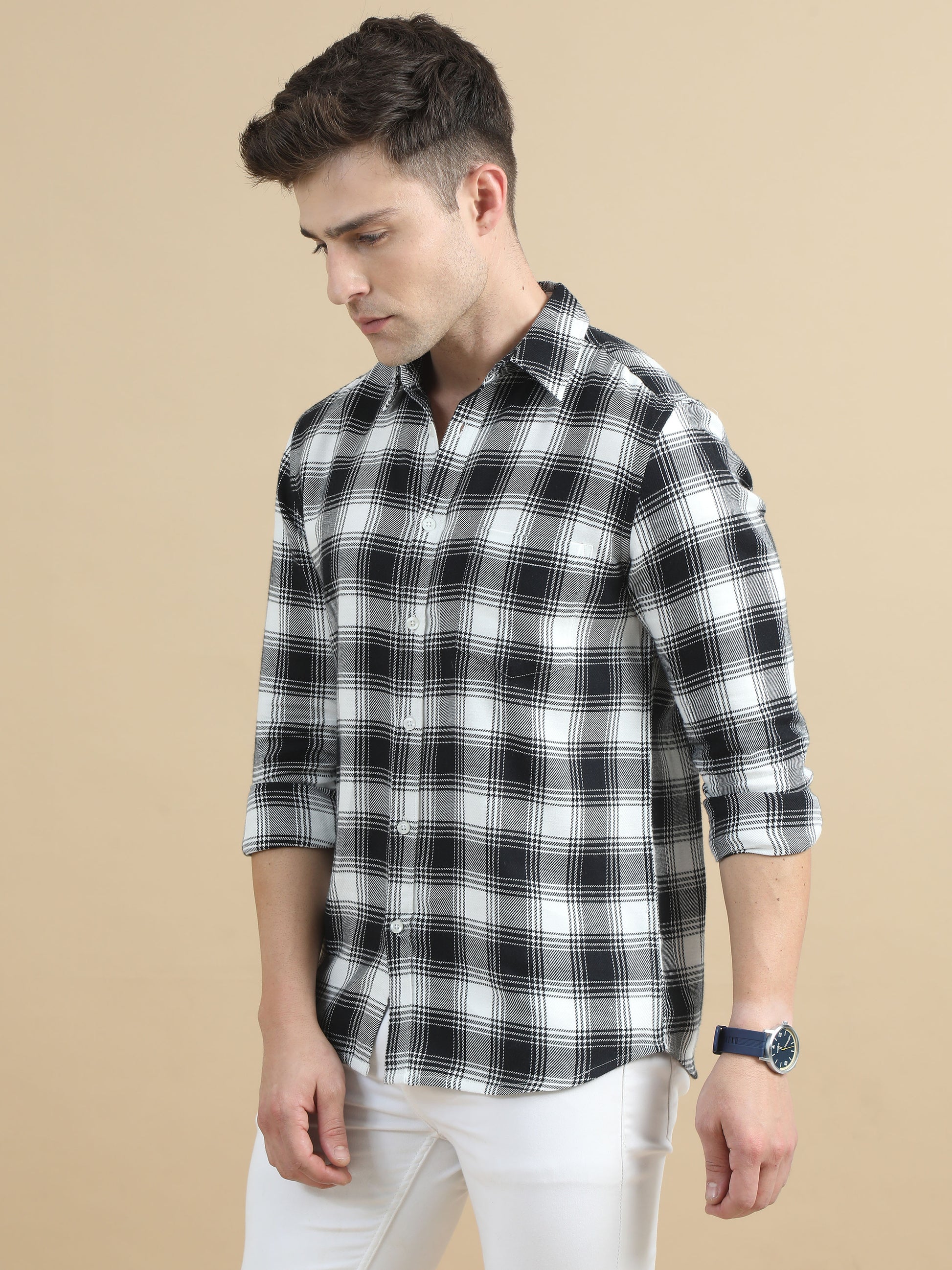 Black White Check Shirt For Men 