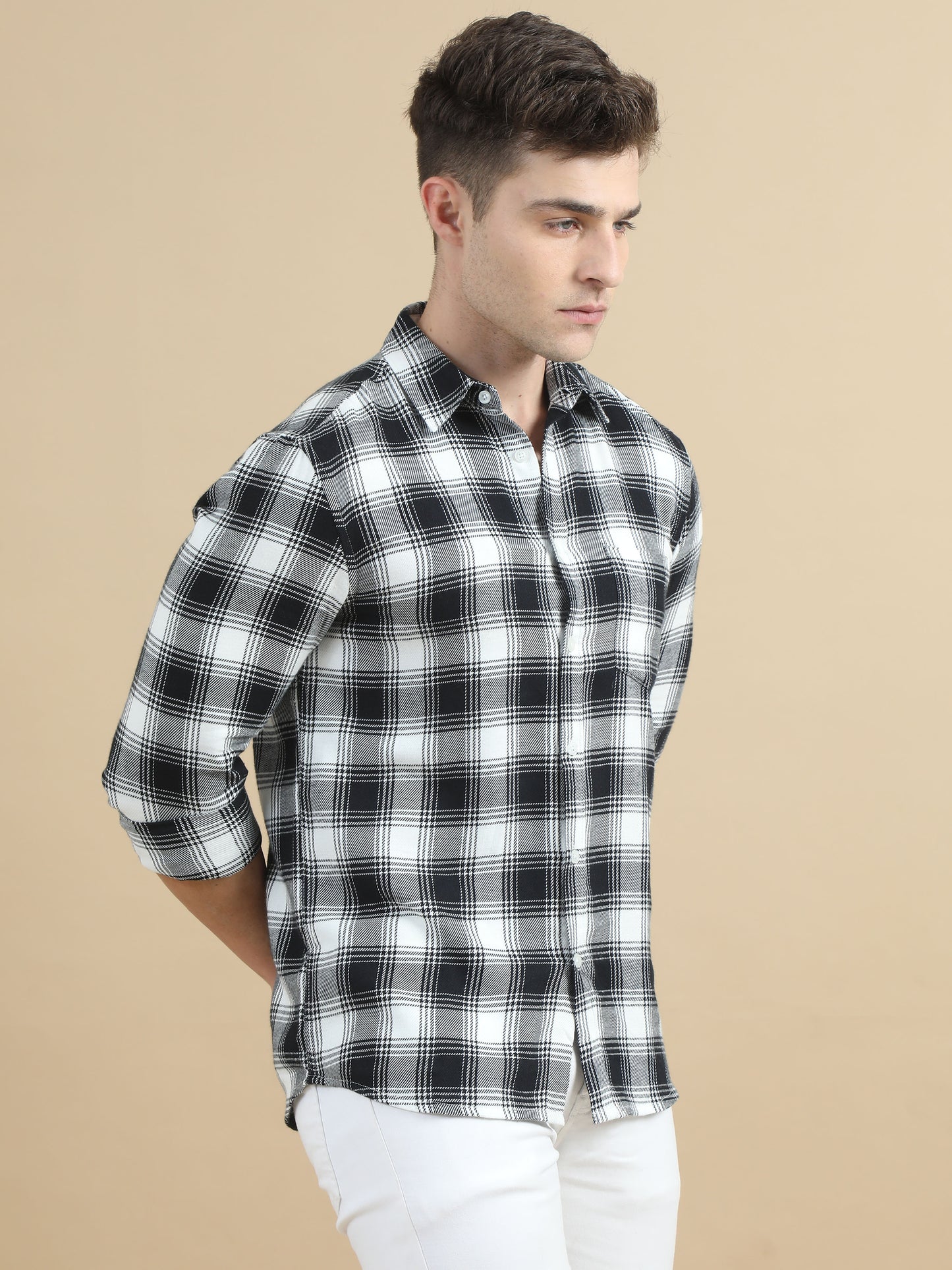 Black White Check Shirt For Men 