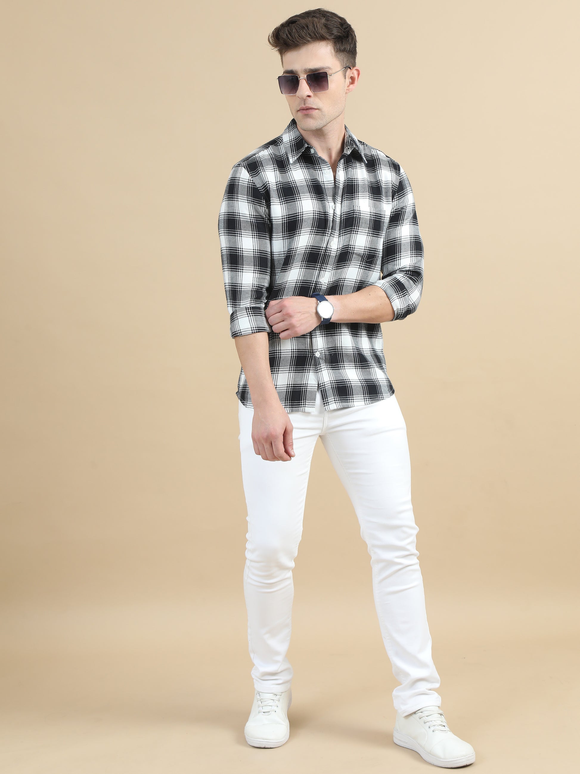 Black White Check Shirt For Men 