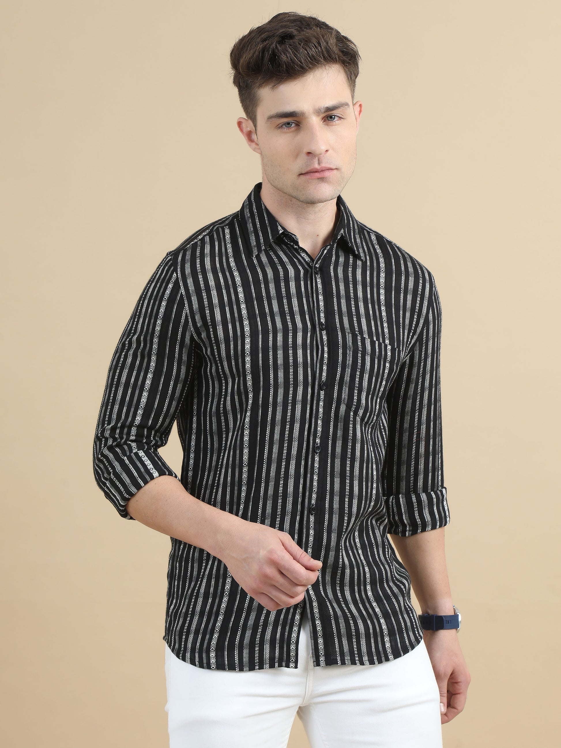 Black Stripe Shirt Men