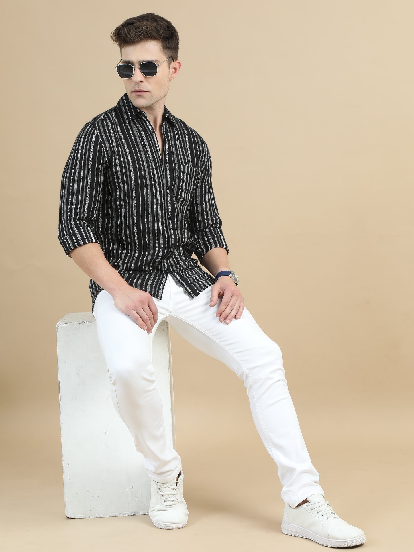 Black Stripe Shirt Men