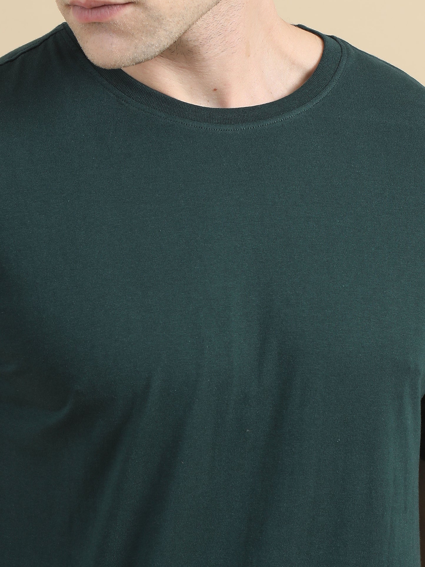 Crew Neck Solid Dark Green T-Shirt For Men