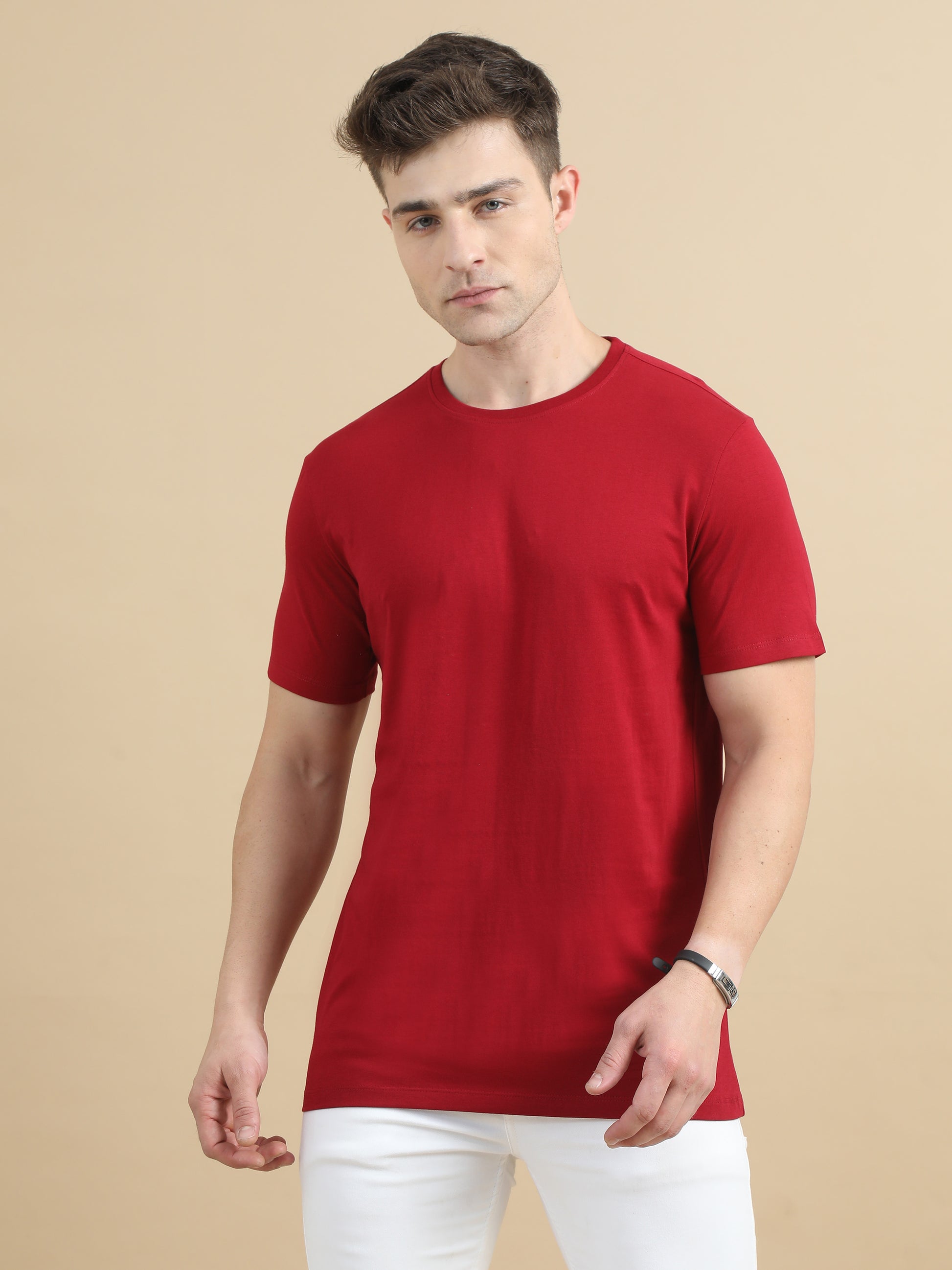 Crew Neck Red T-Shirt Men