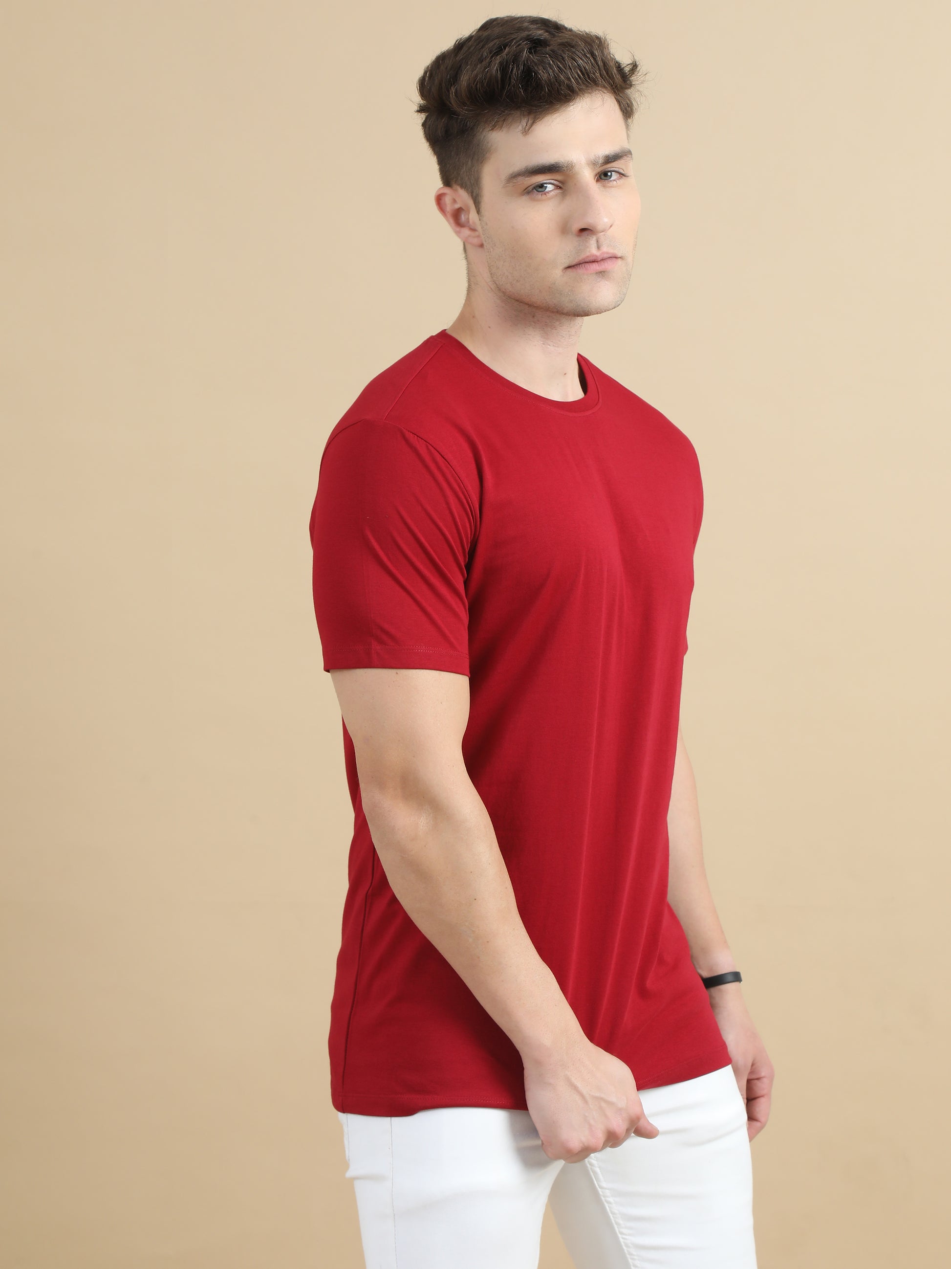 Crew Neck Red T-Shirt Men