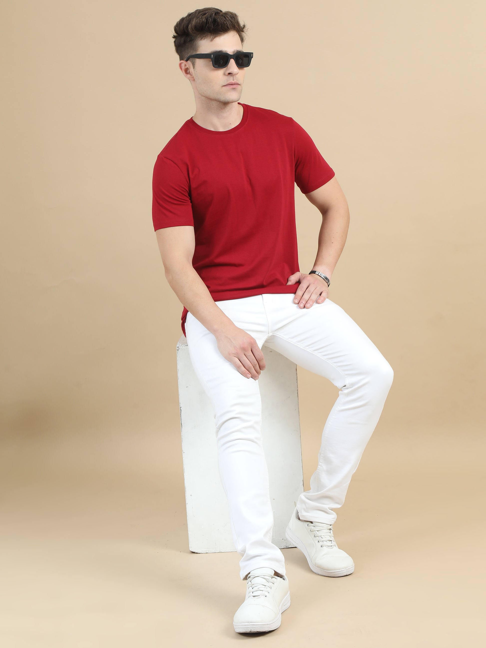 Crew Neck Red T-Shirt Men