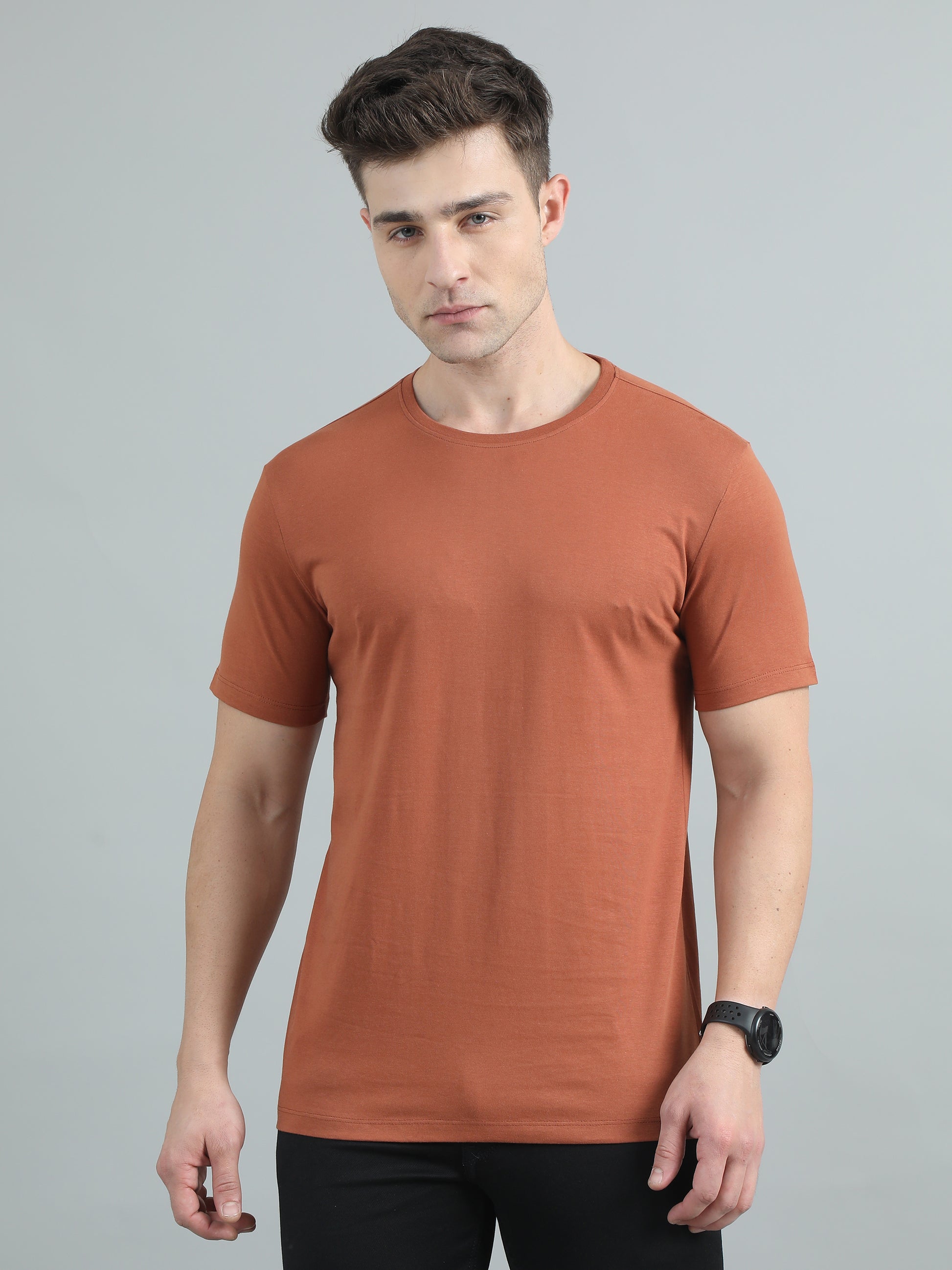  Crew Neck Dull Orange T-Shirt For Men