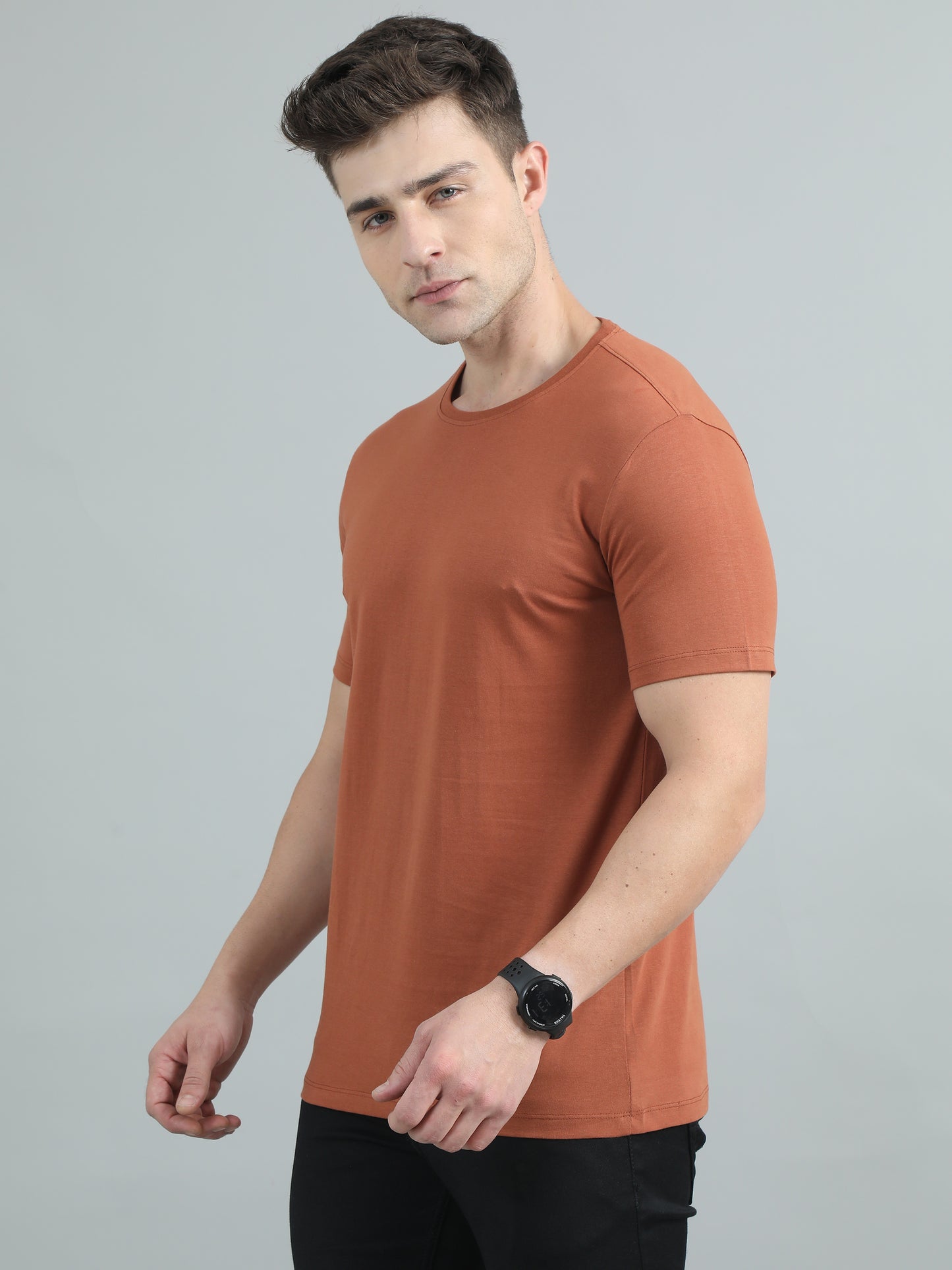  Crew Neck Dull Orange T-Shirt For Men