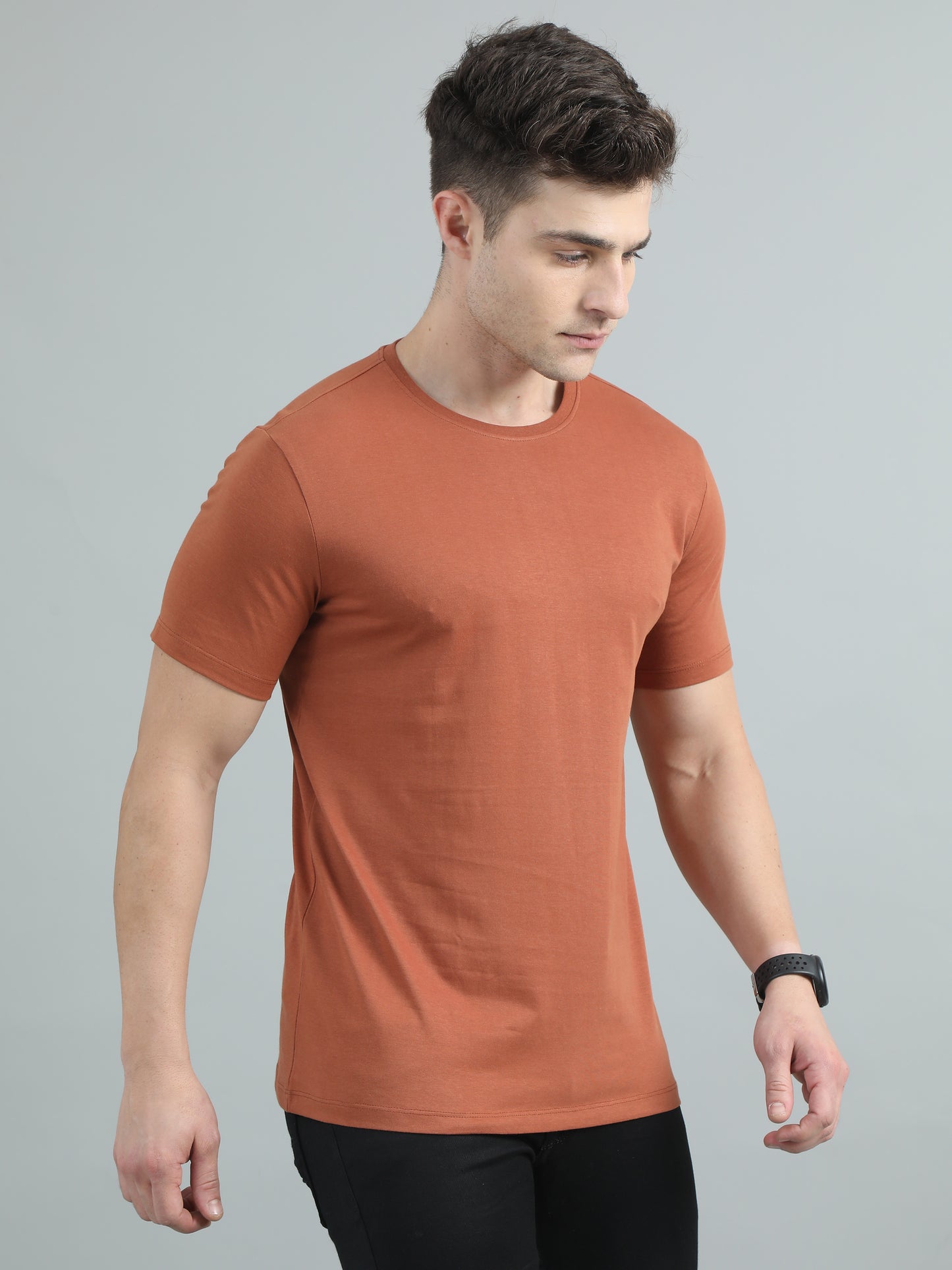  Crew Neck Dull Orange T-Shirt For Men