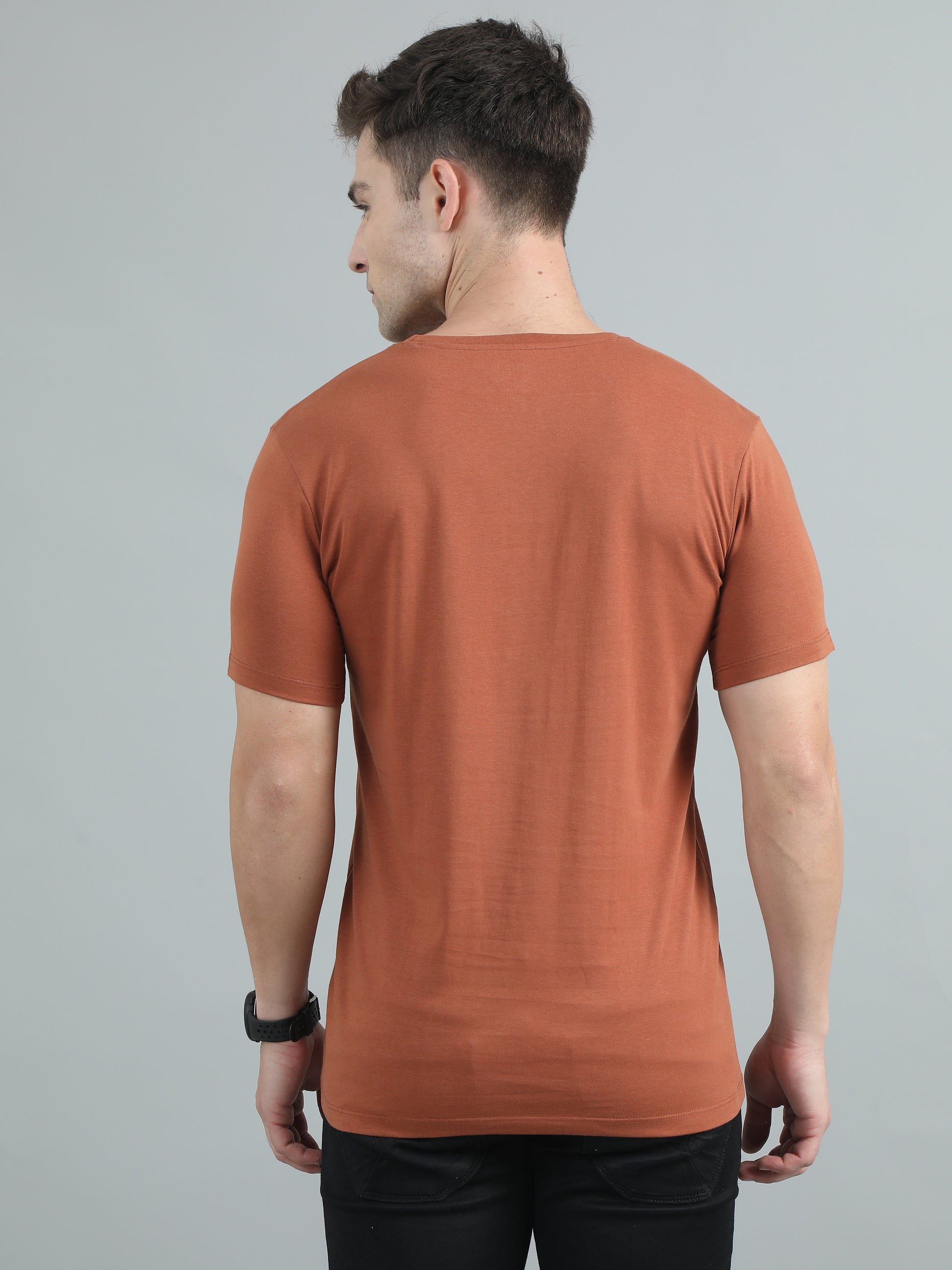  Crew Neck Dull Orange T-Shirt For Men