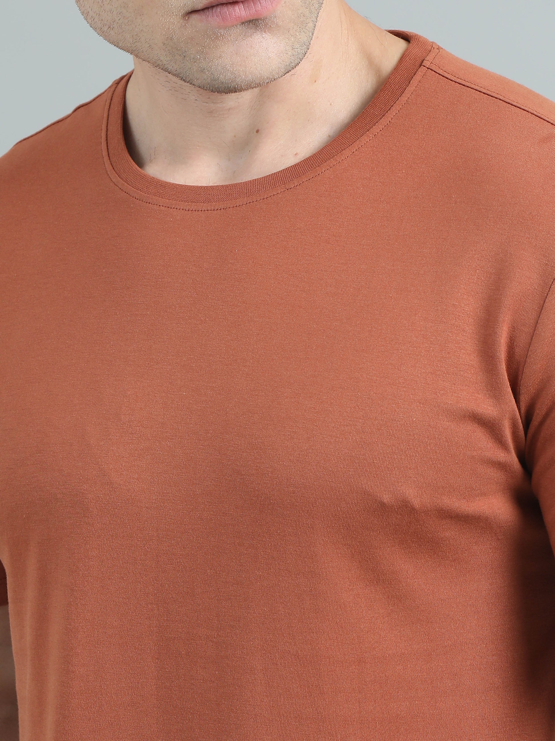  Crew Neck Dull Orange T-Shirt For Men