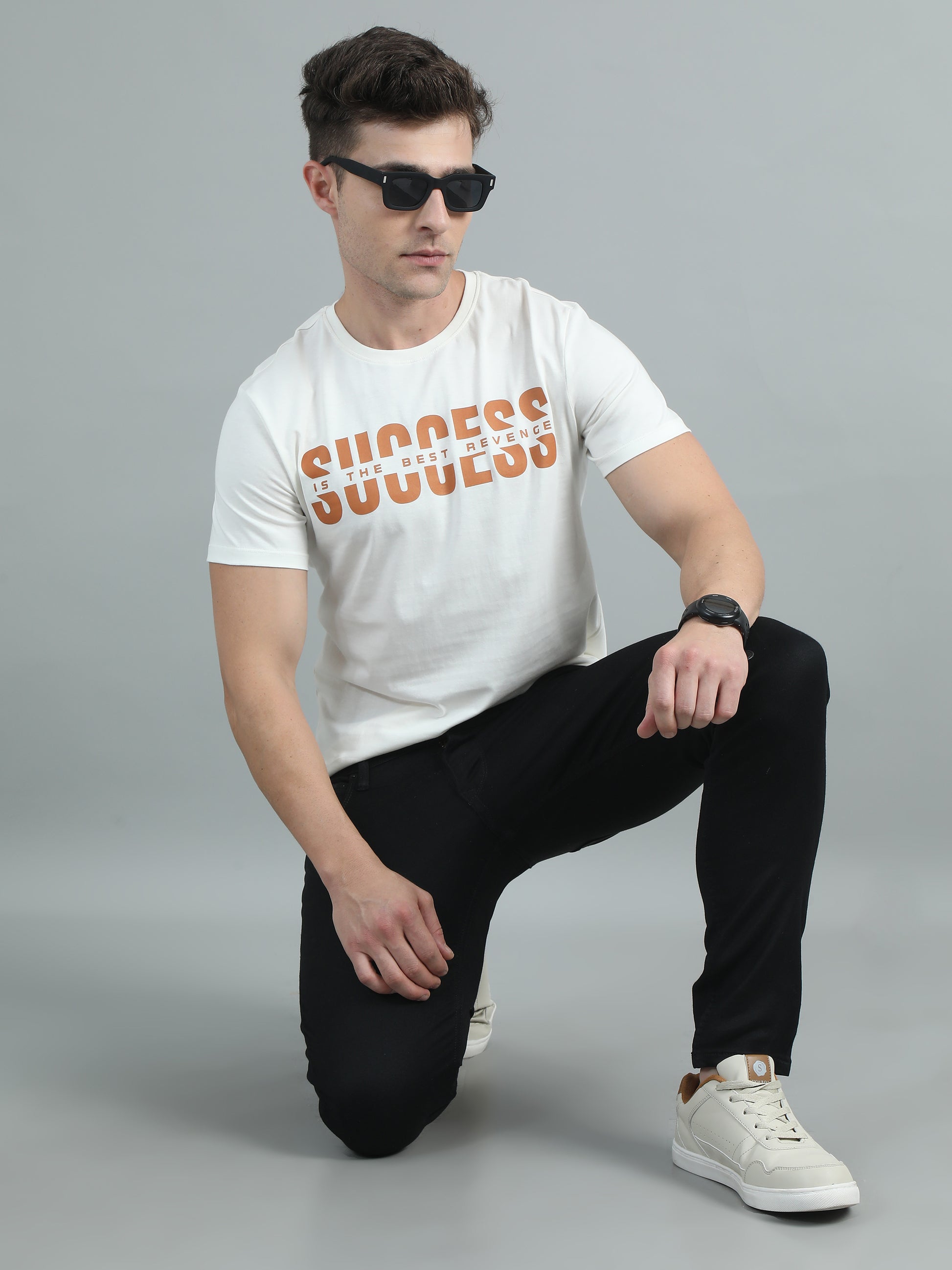 Success White Printed T Shirt For Men