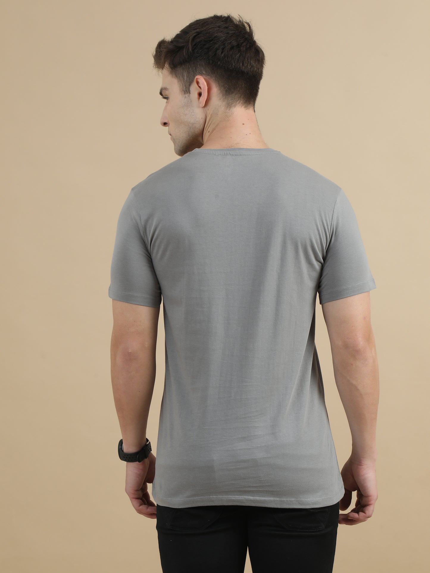 Grey Printed Line T Shirt Men 