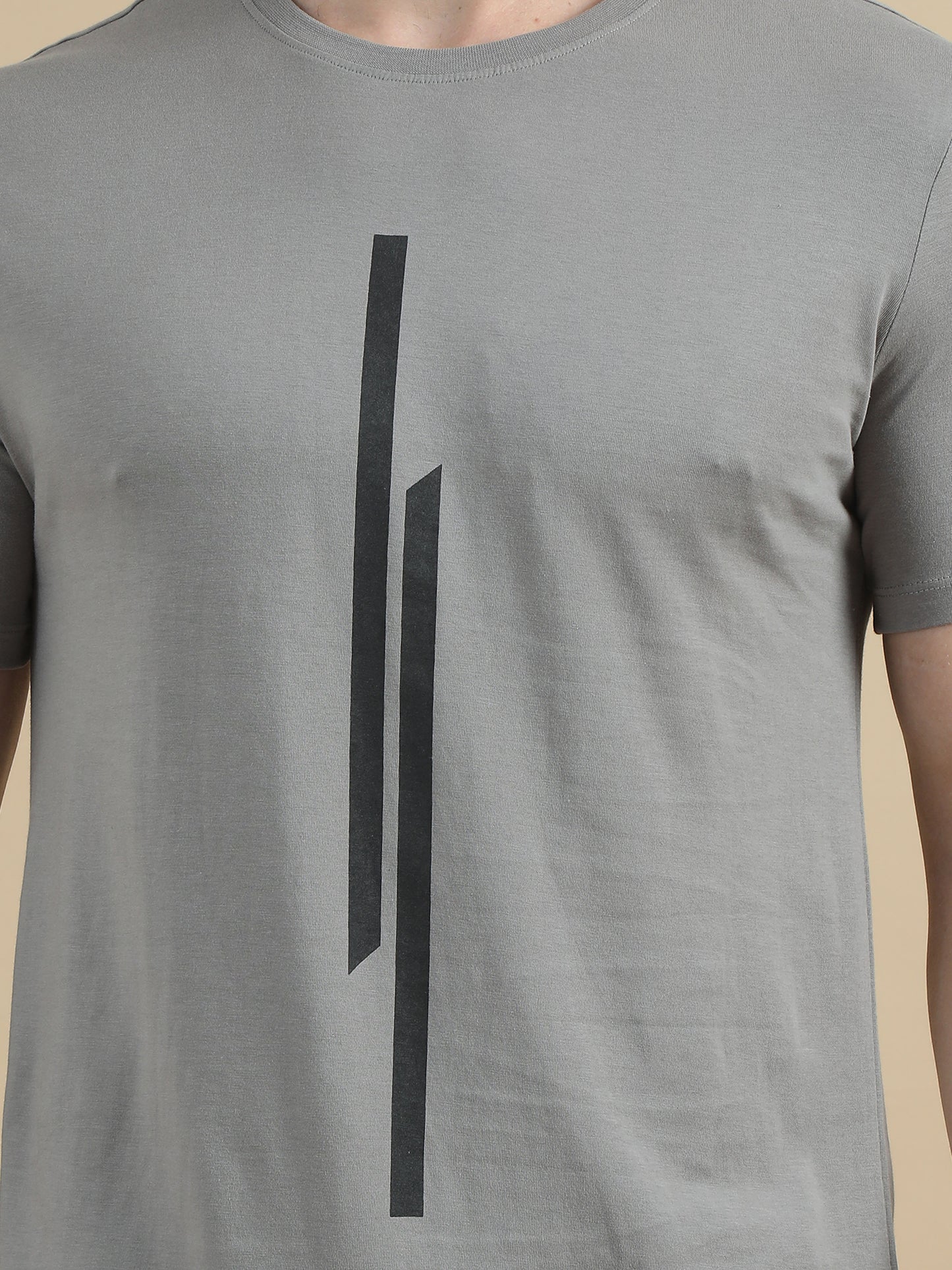 Grey Printed Line T Shirt Men 