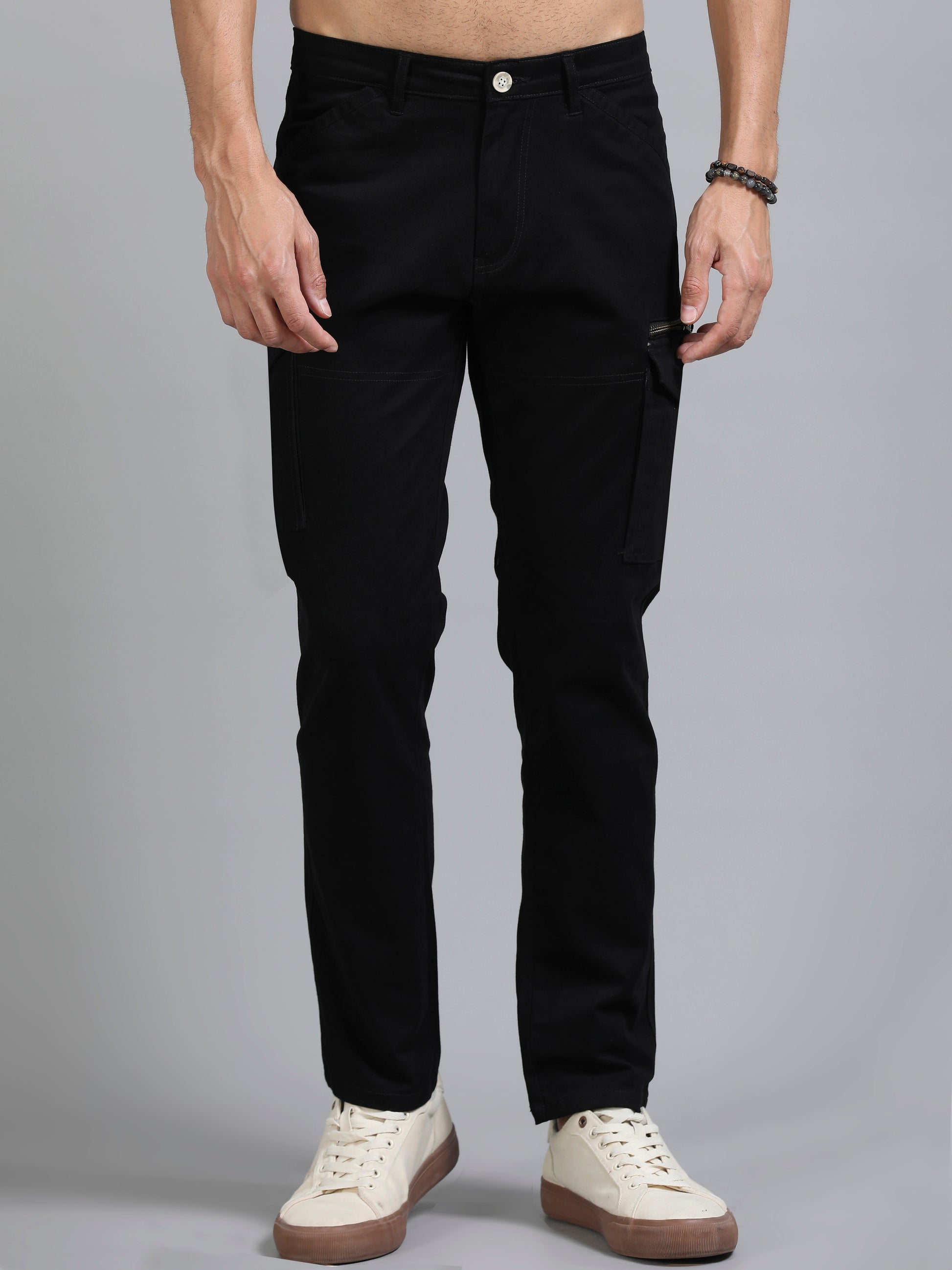 Cotton Lycra Shadow Lock Mens Black Cargos 