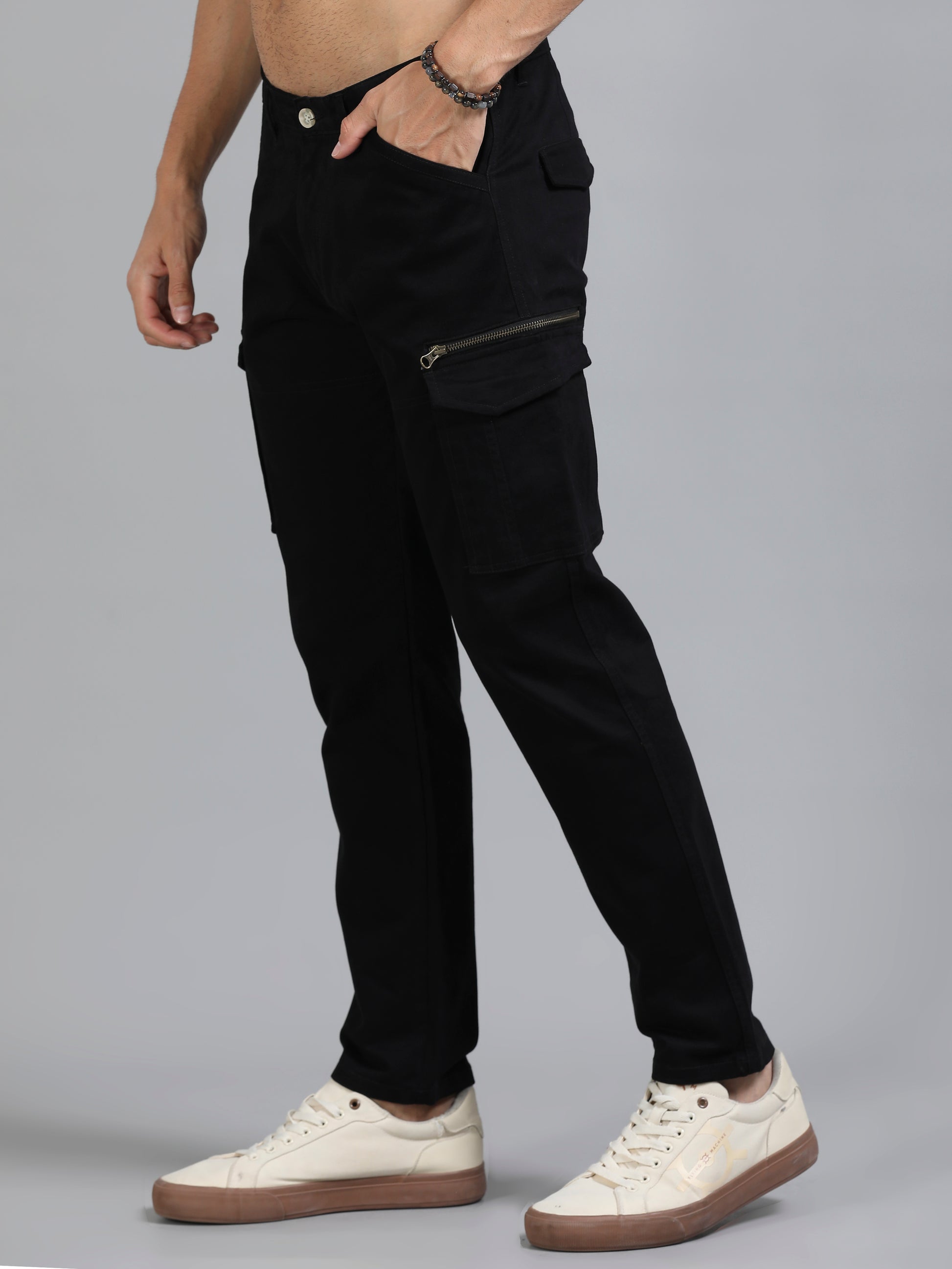 Cotton Lycra Shadow Lock Mens Black Cargos 