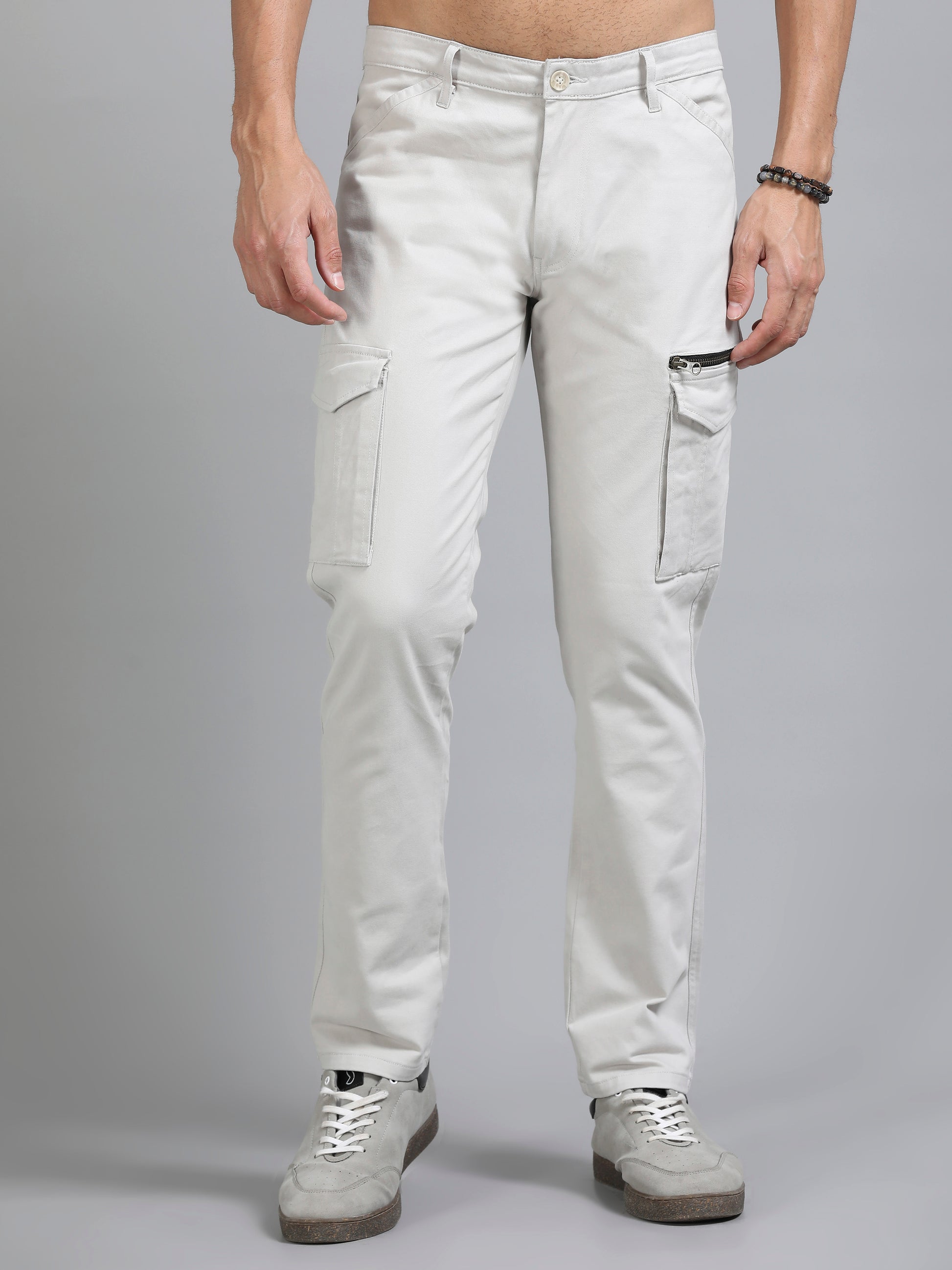 Cotton Lycra Beige Cargo Pants