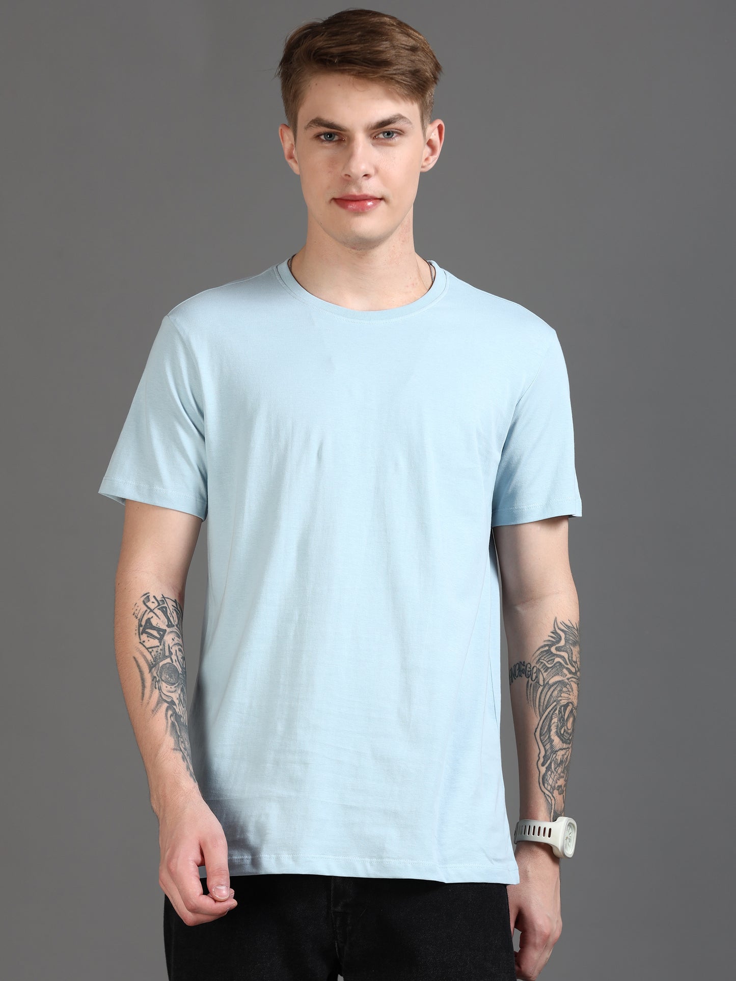  Crew Neck Sky Blue T-Shirt Men