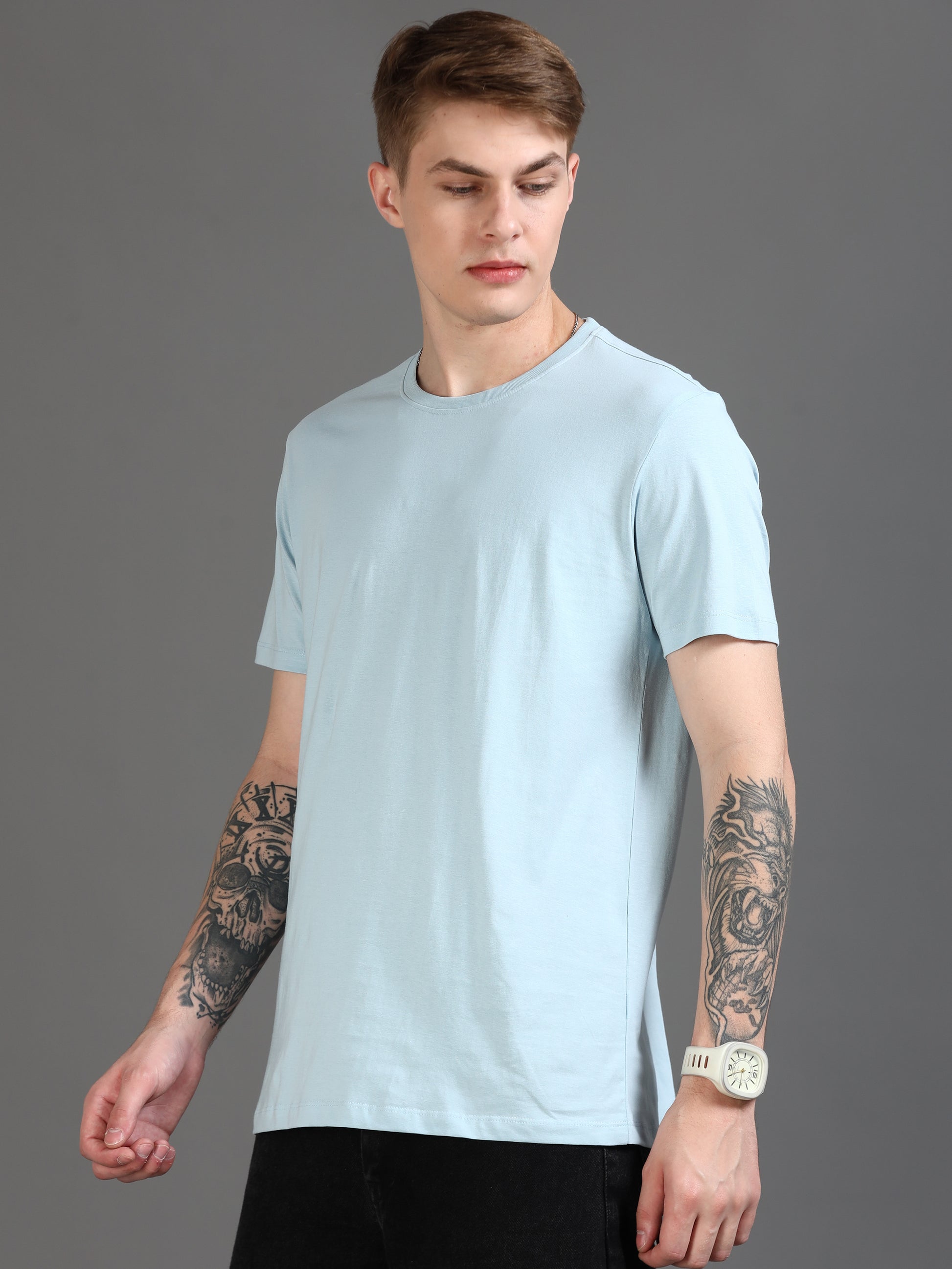  Crew Neck Sky Blue T-Shirt Men