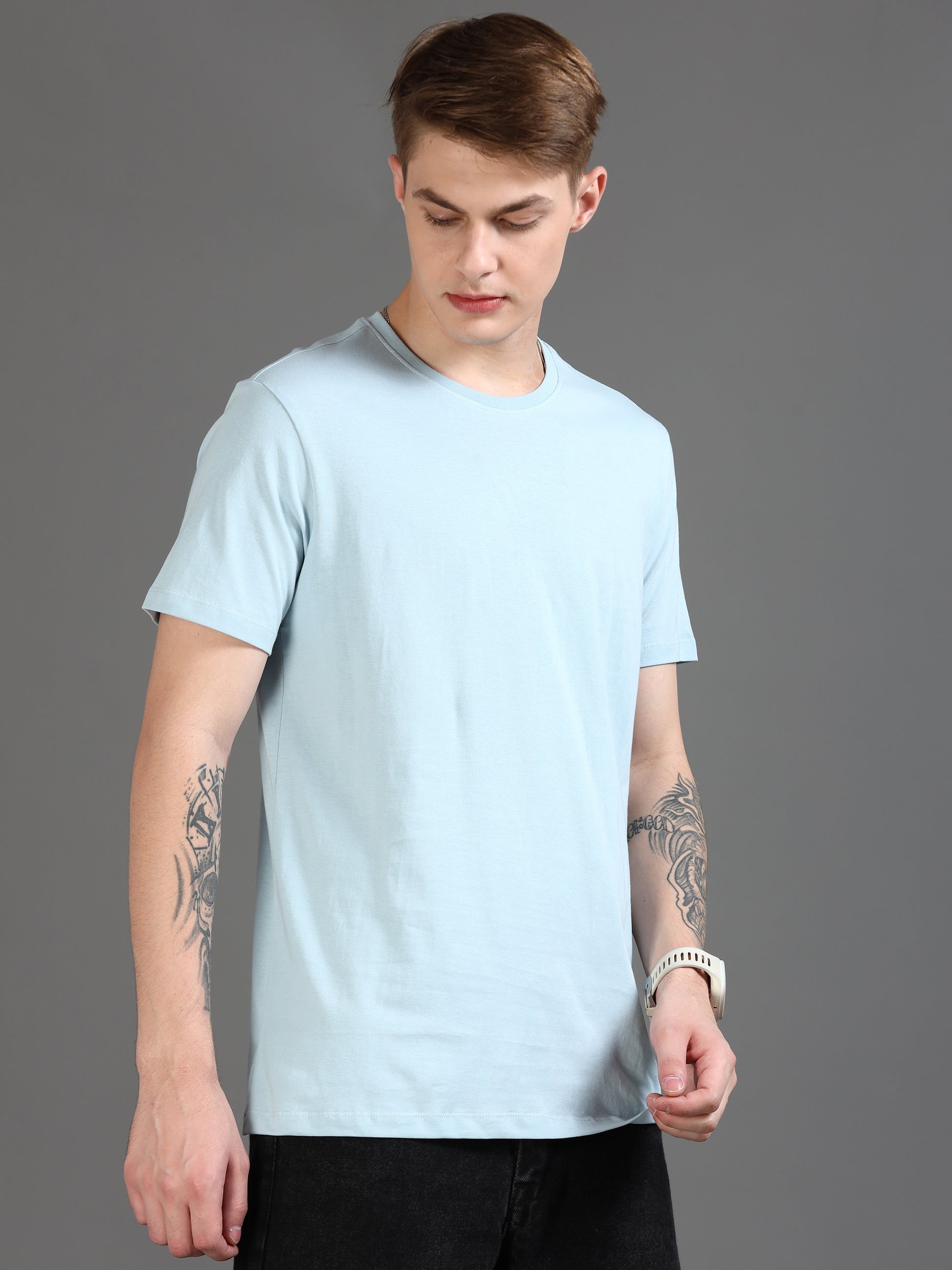  Crew Neck Sky Blue T-Shirt Men