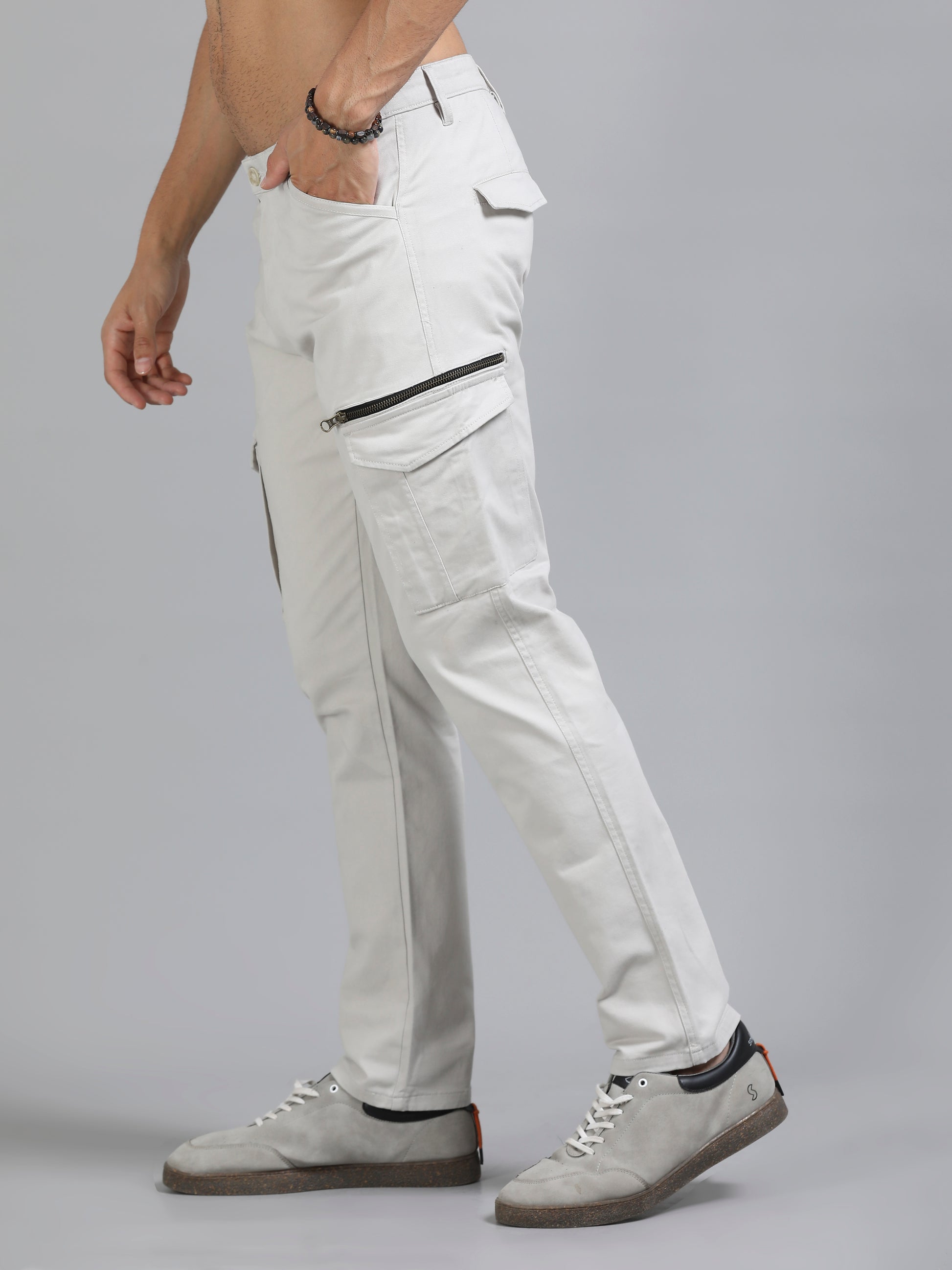 Cotton Lycra Beige Cargo Pants