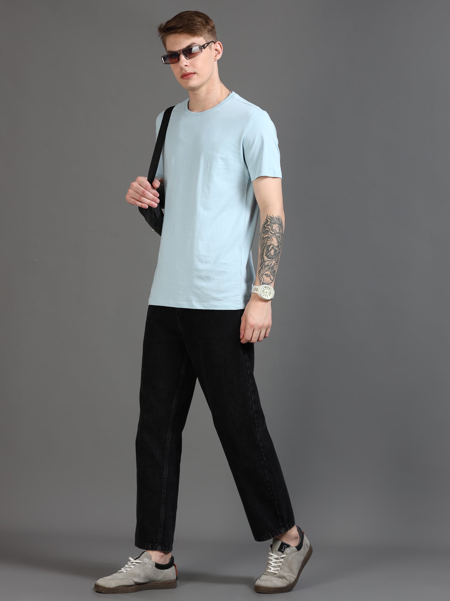  Crew Neck Sky Blue T-Shirt Men