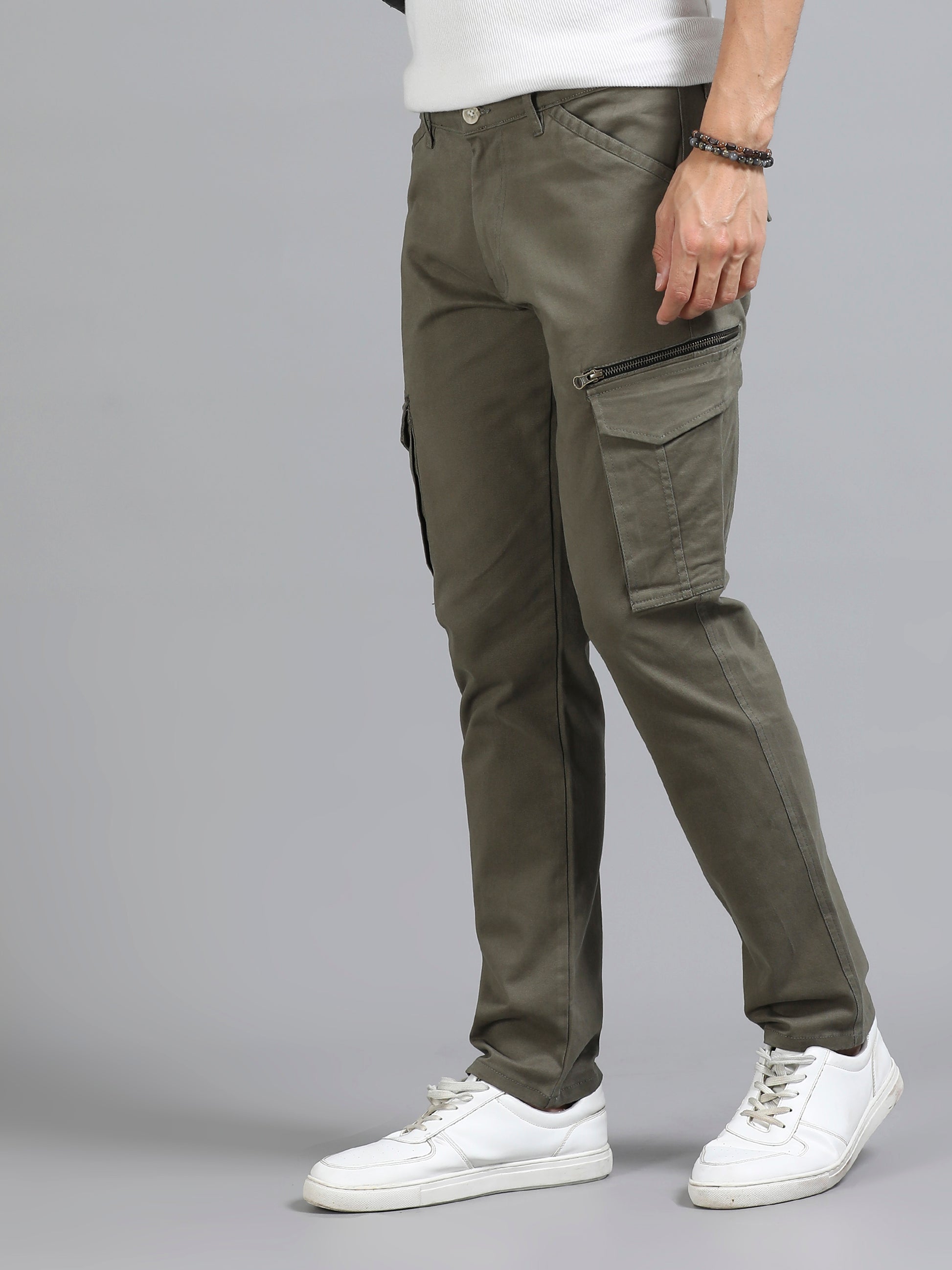 Cotton Lycra Mens Olive Green Cargo Pants