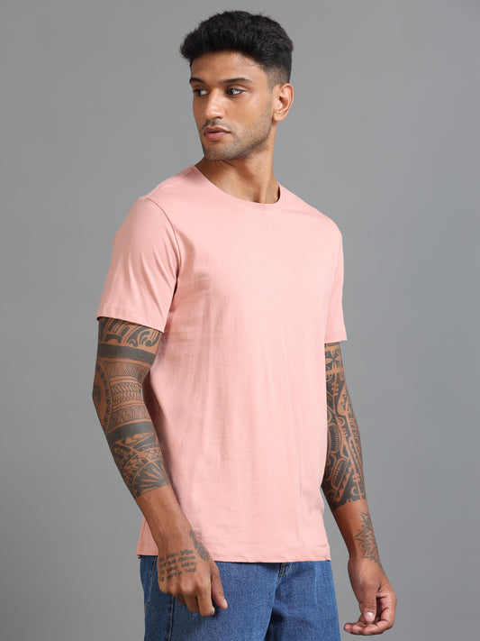 Crew Neck Men Solid T-Shirt - Pink