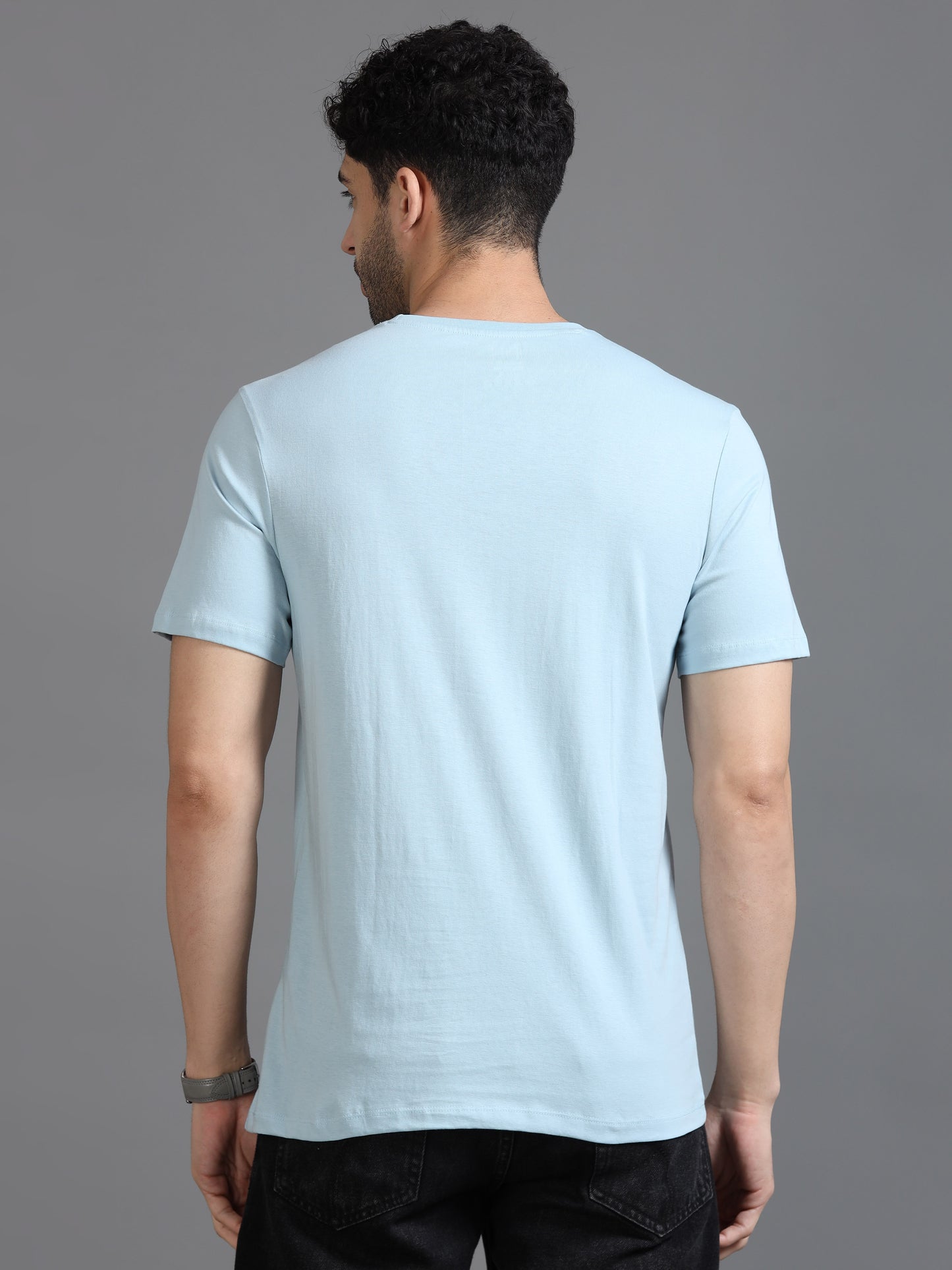 Stay Focused Light Blue Printed T Shirt for Men