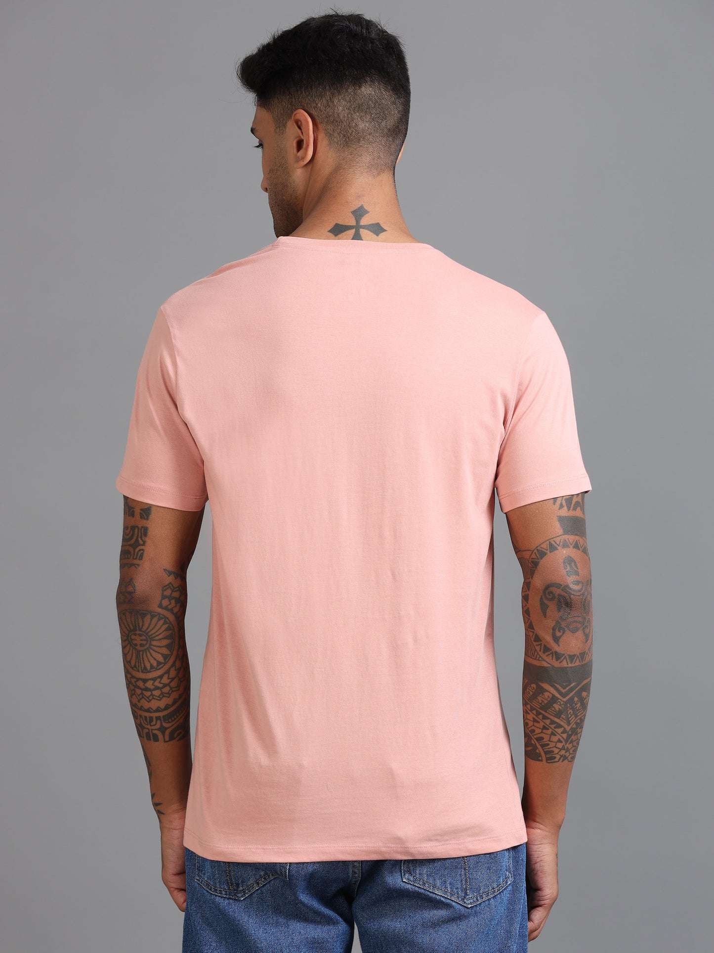 Crew Neck Men Solid T-Shirt - Pink