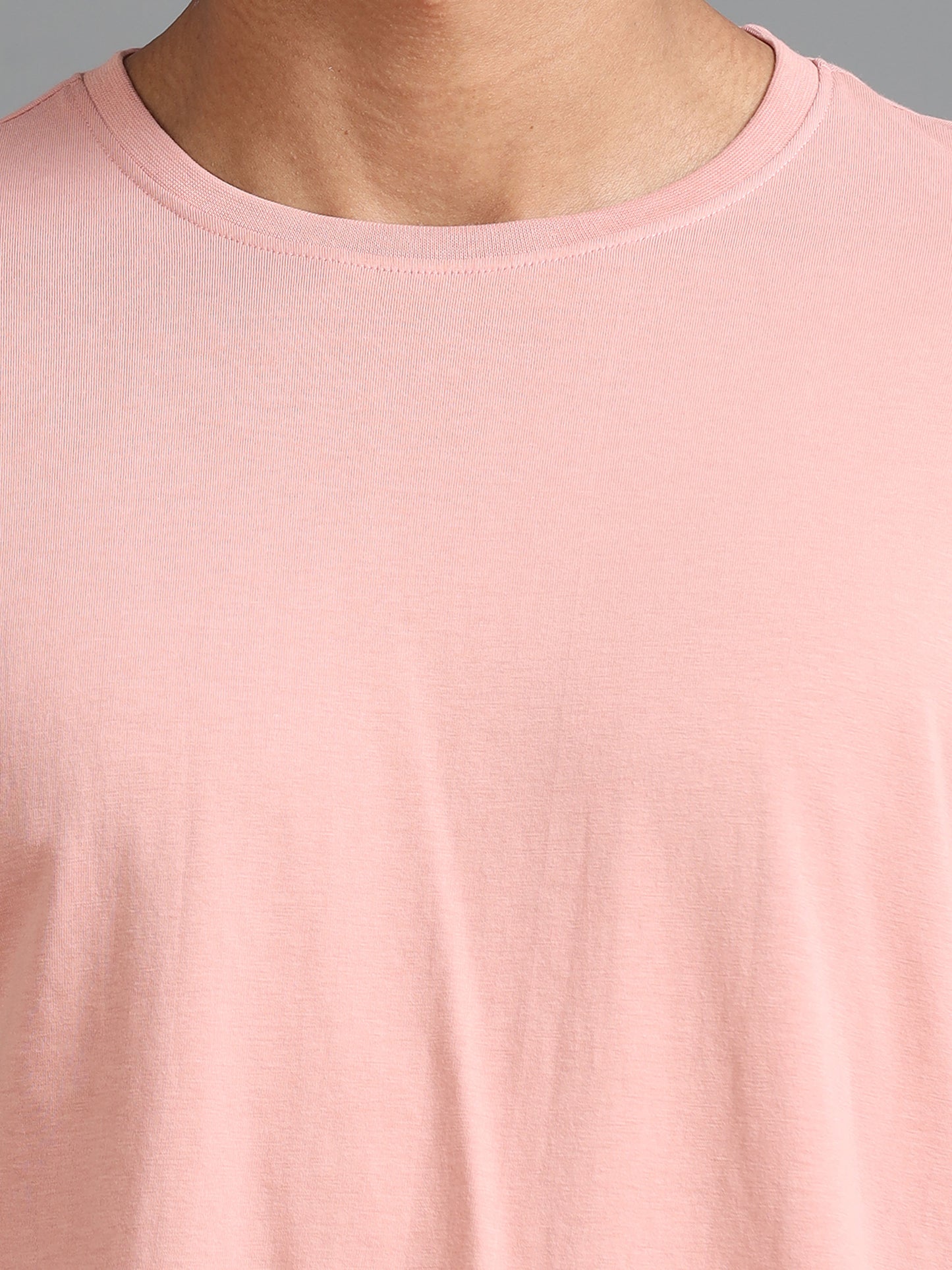 Crew Neck Men Solid T-Shirt - Pink