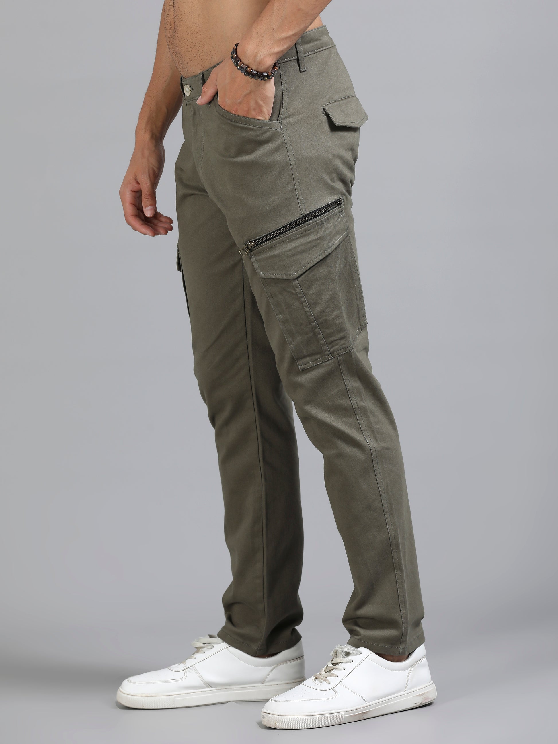 Cotton Lycra Mens Olive Green Cargo Pants