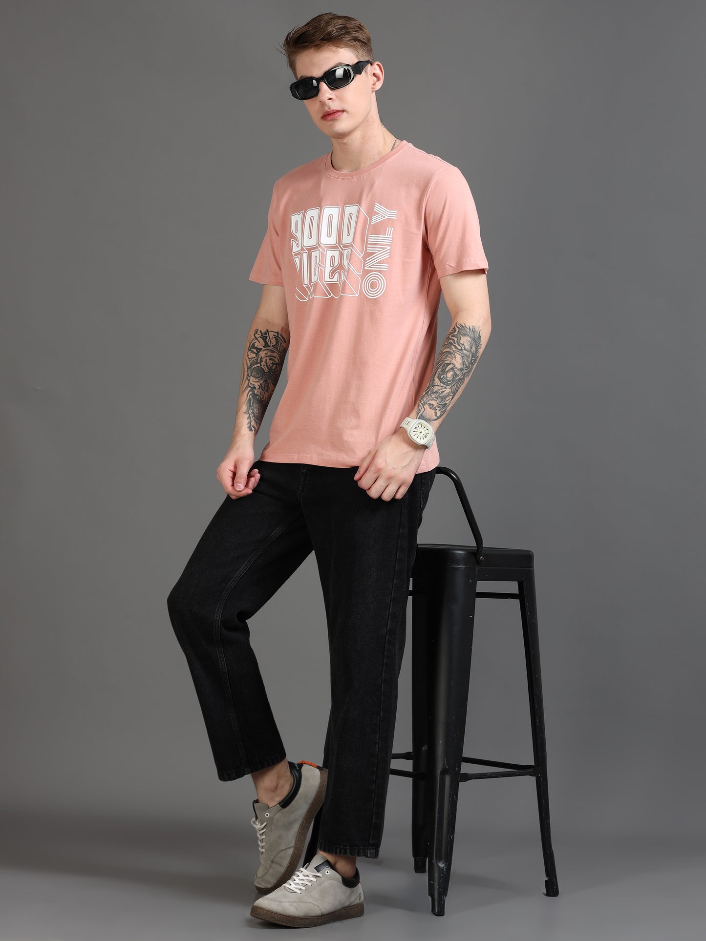  Good Vibes pink t shirt mens