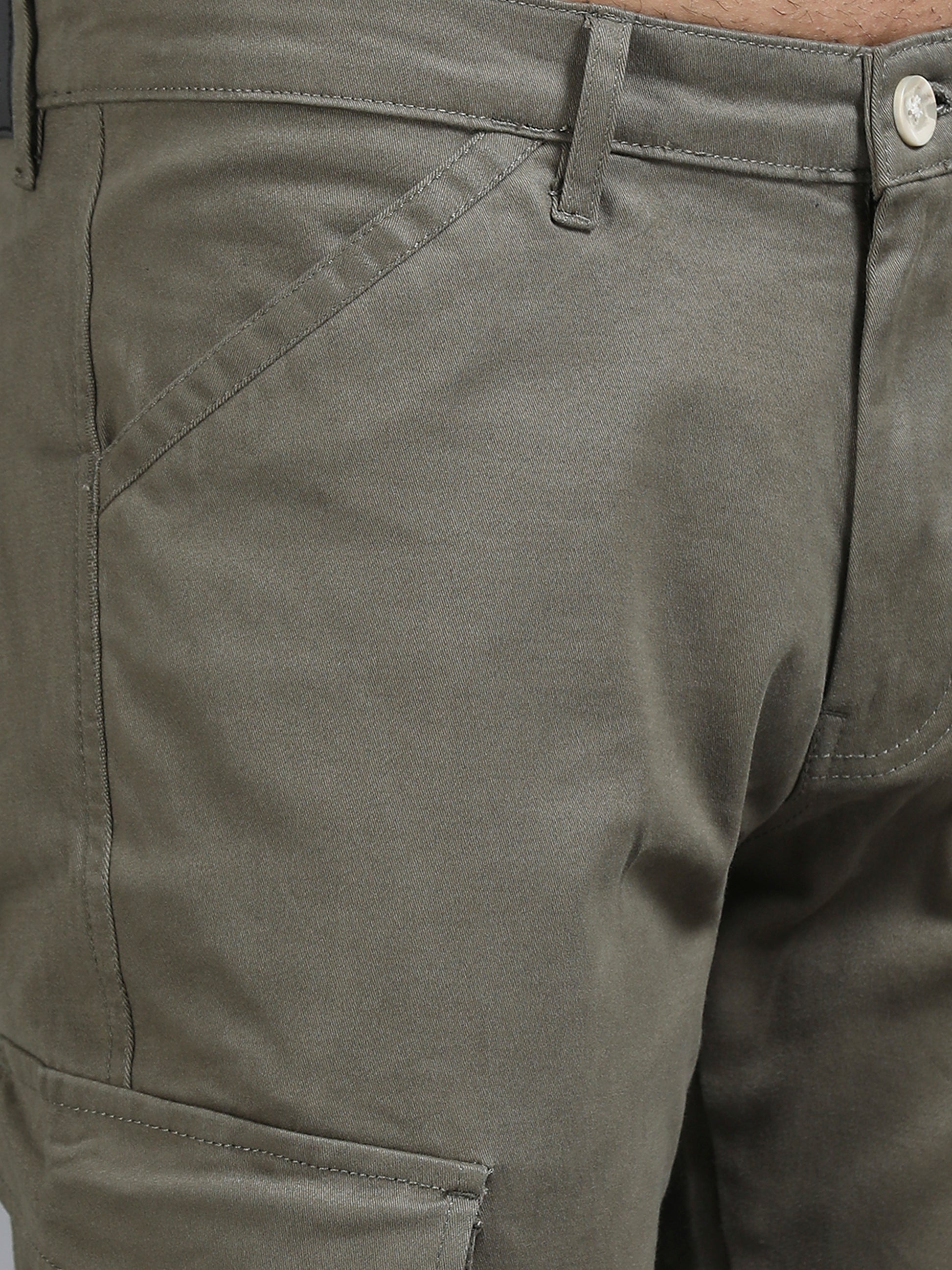 Cotton Lycra Mens Olive Green Cargo Pants