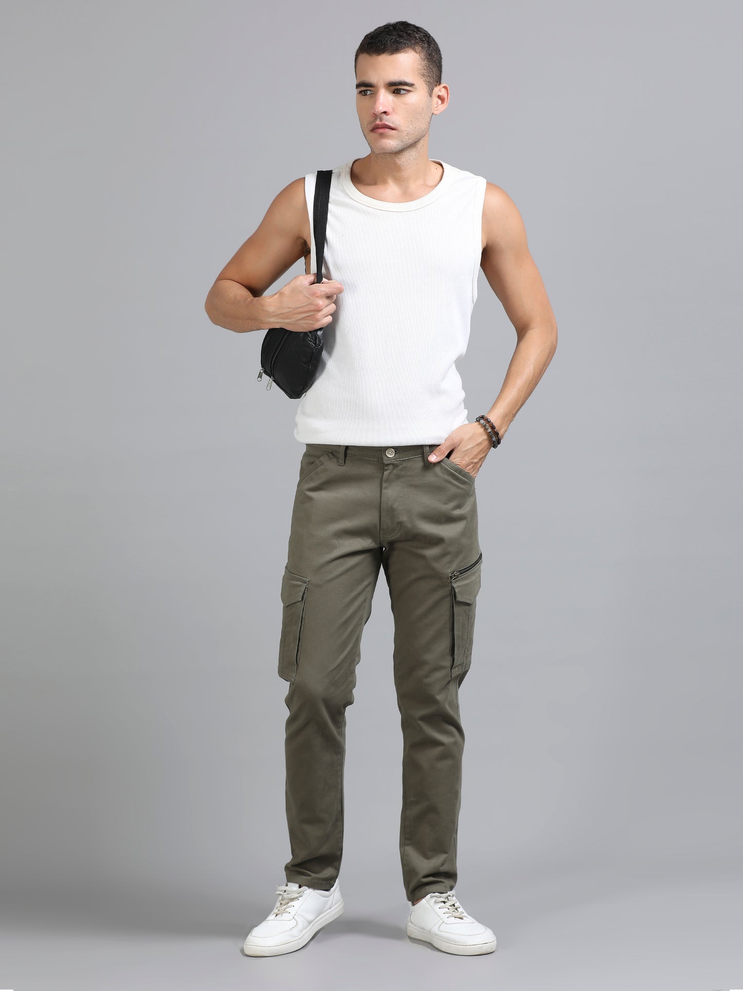 Cotton Lycra Mens Olive Green Cargo Pants